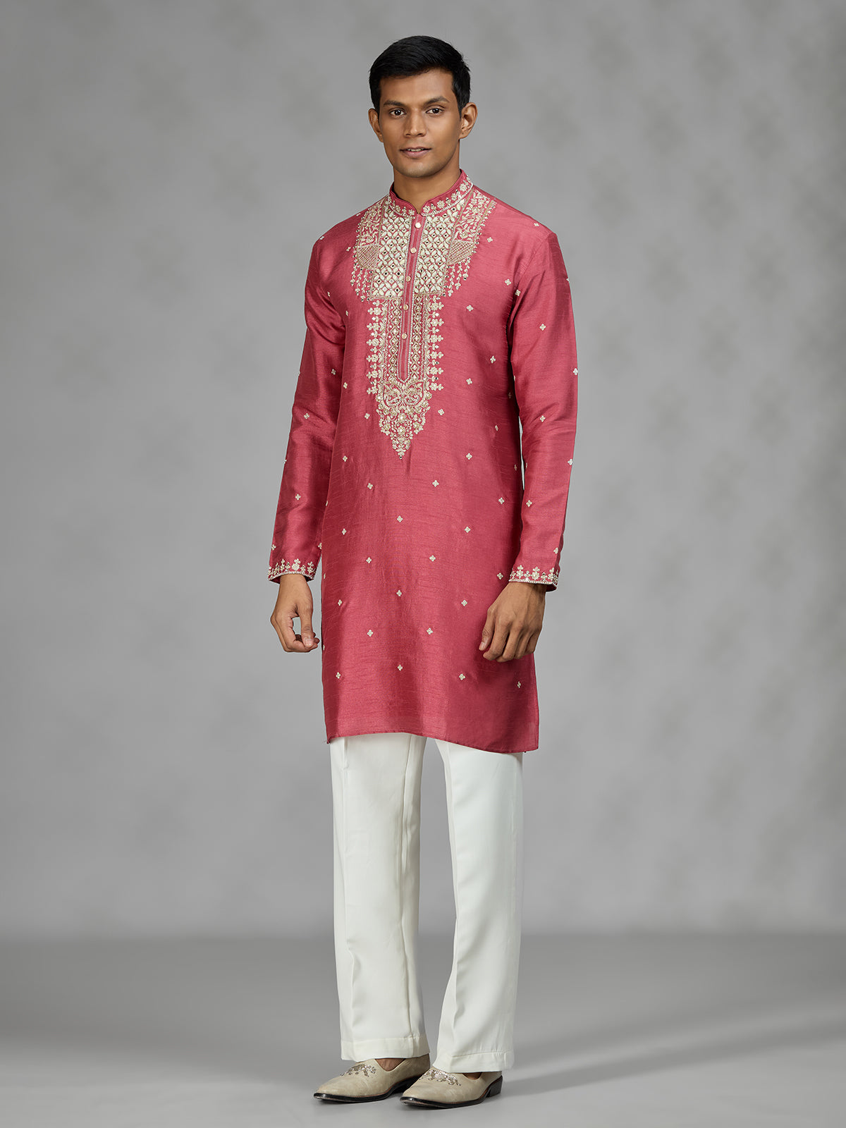 Rose pink ornate mens kurta suit