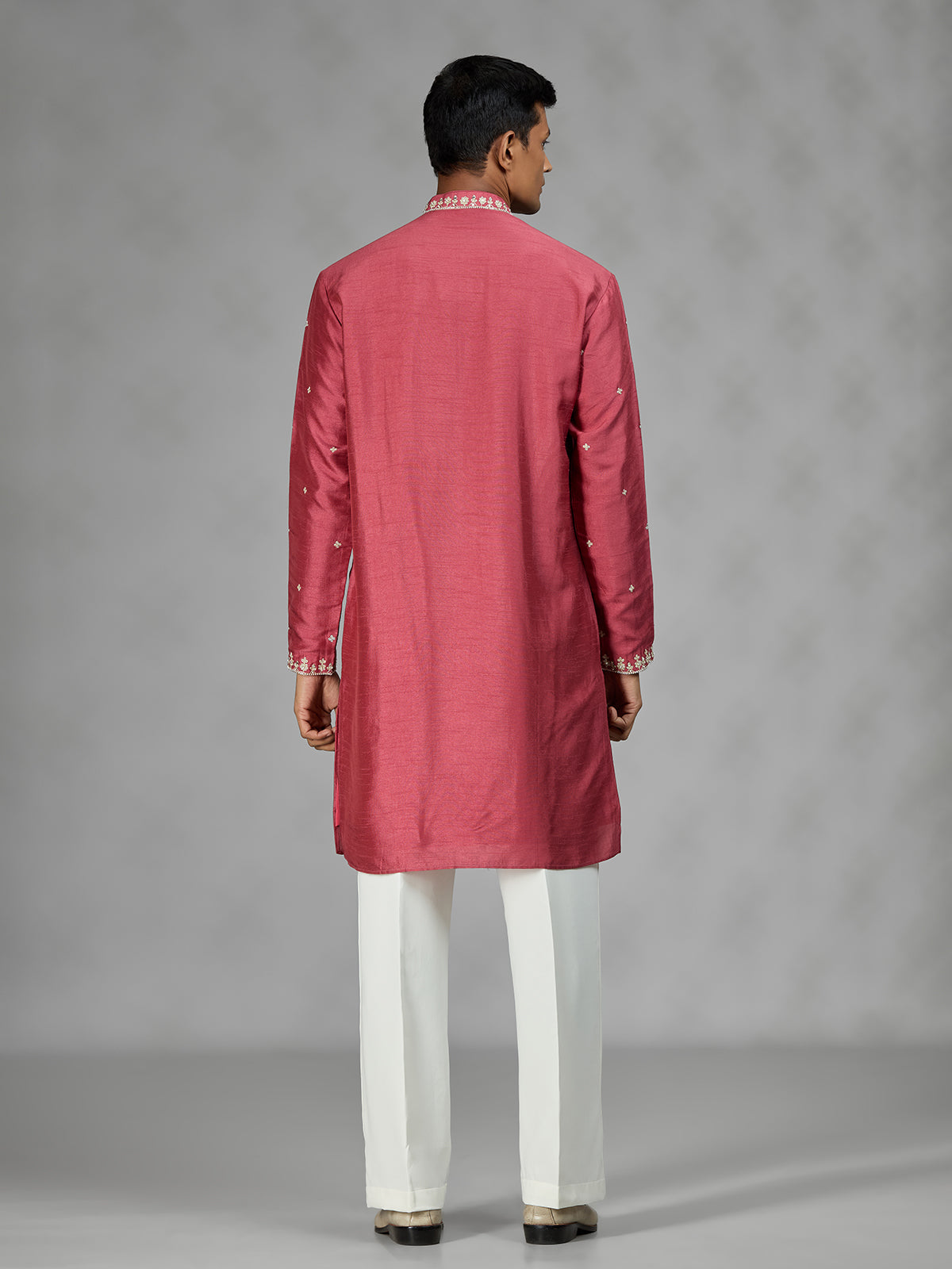 Rose pink ornate mens kurta suit