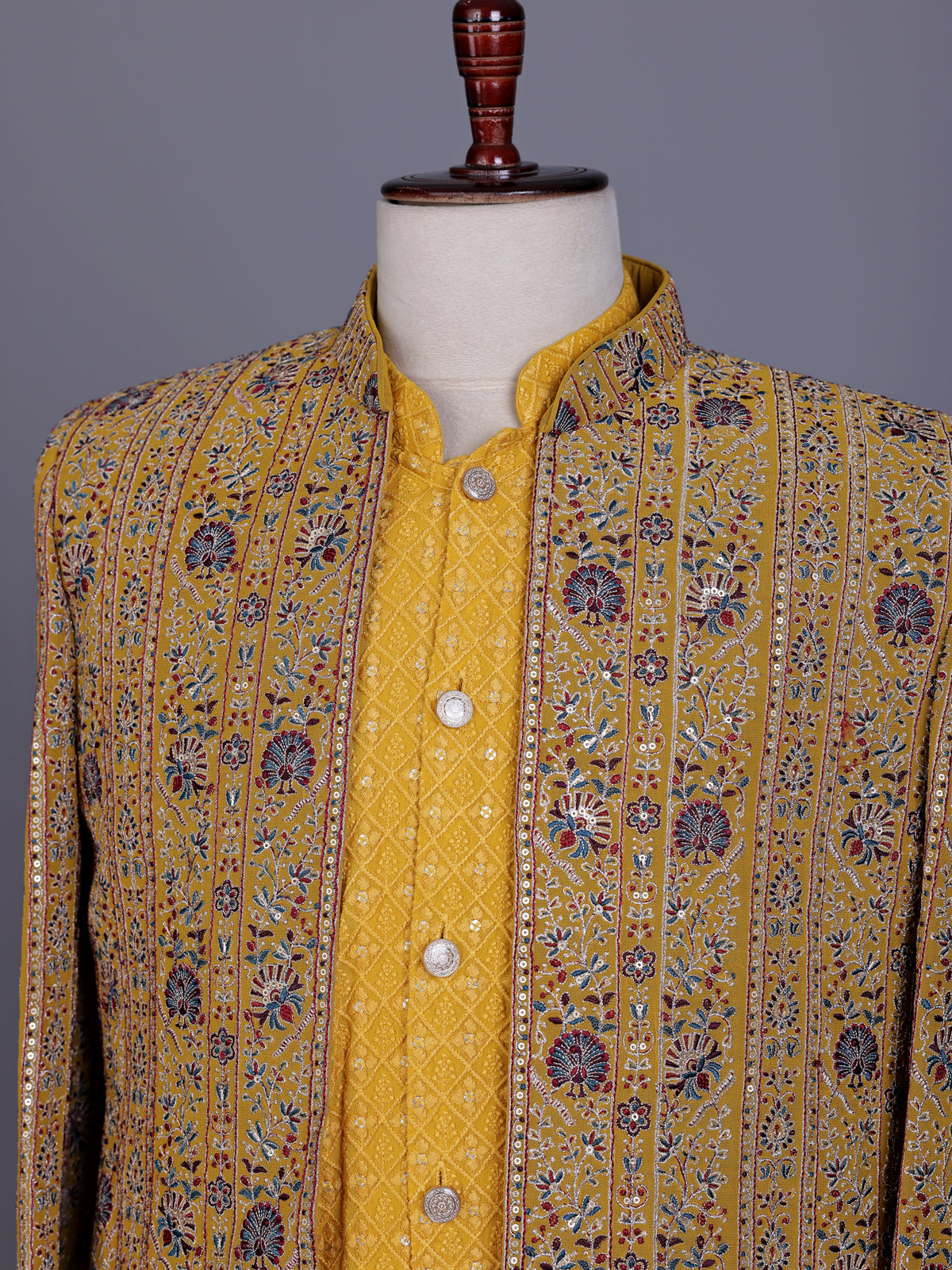 Mustard yellow luxury mens indo western