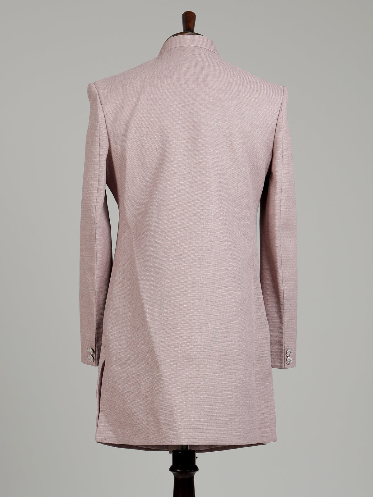Dusty rose pink embellished crest motif indowestern suit for mens