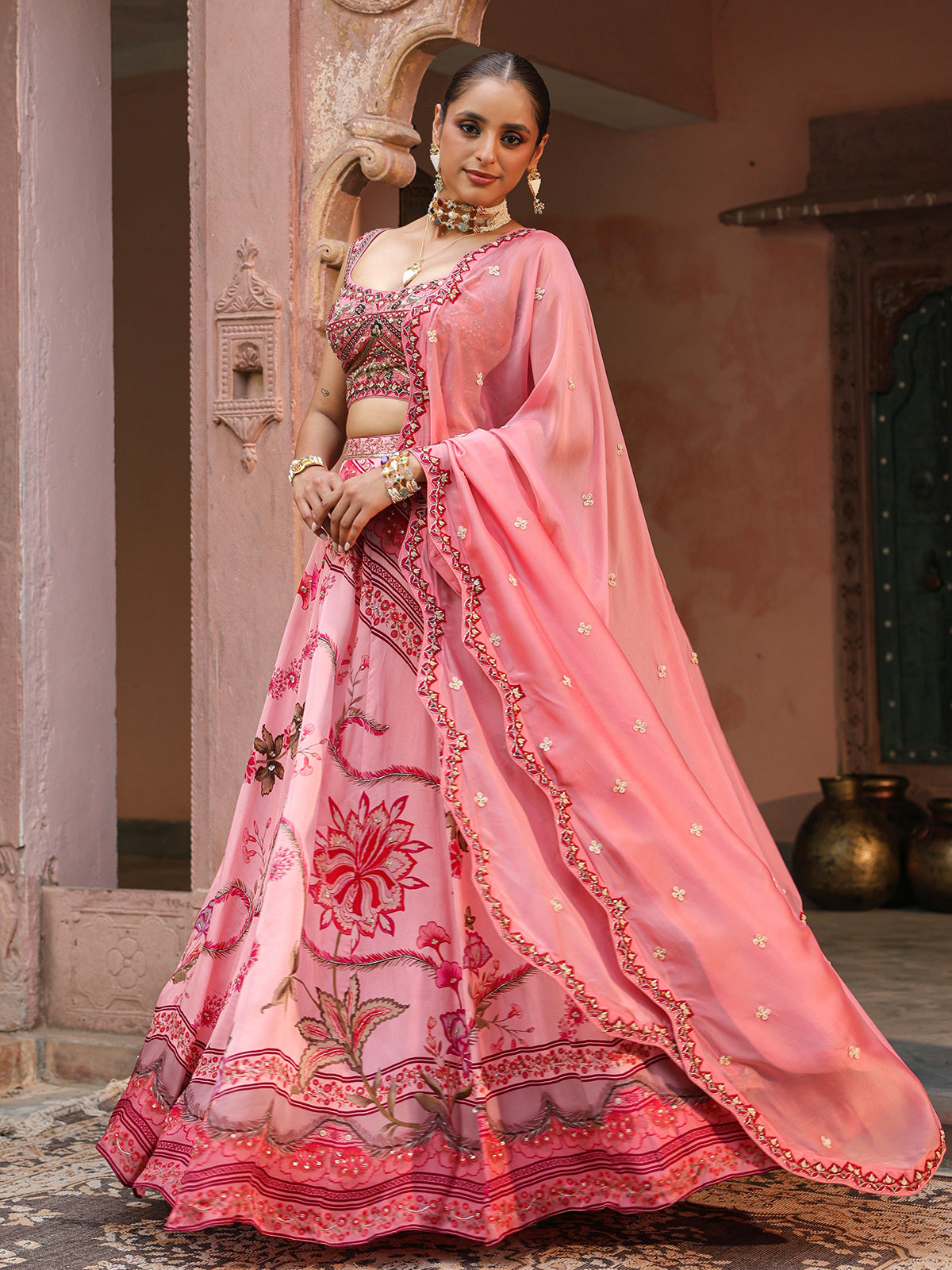 Light pink heavy embellished lehenga choli with elegant dupatta