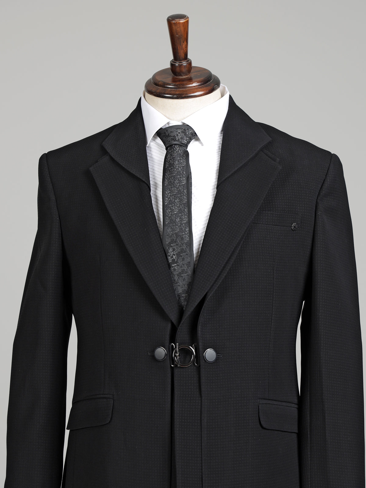 Classic black silk designer notch lapel coat suit for mens