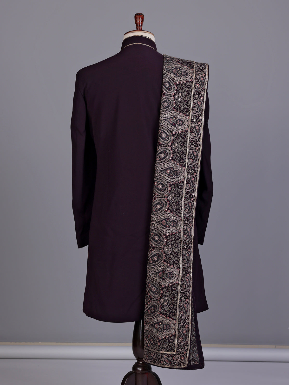 Wine embellished premium mens indo western