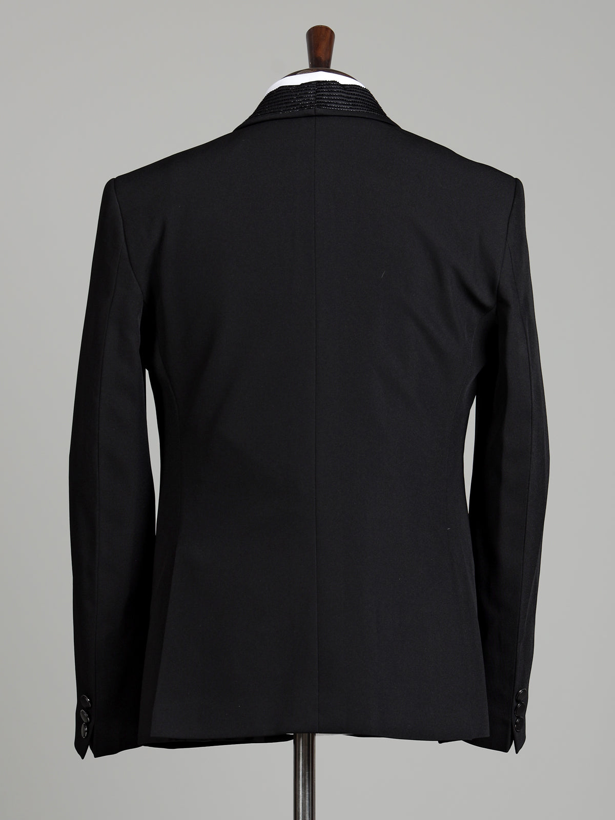 Black embellished terry rayon shawl lapel coat suit for mens