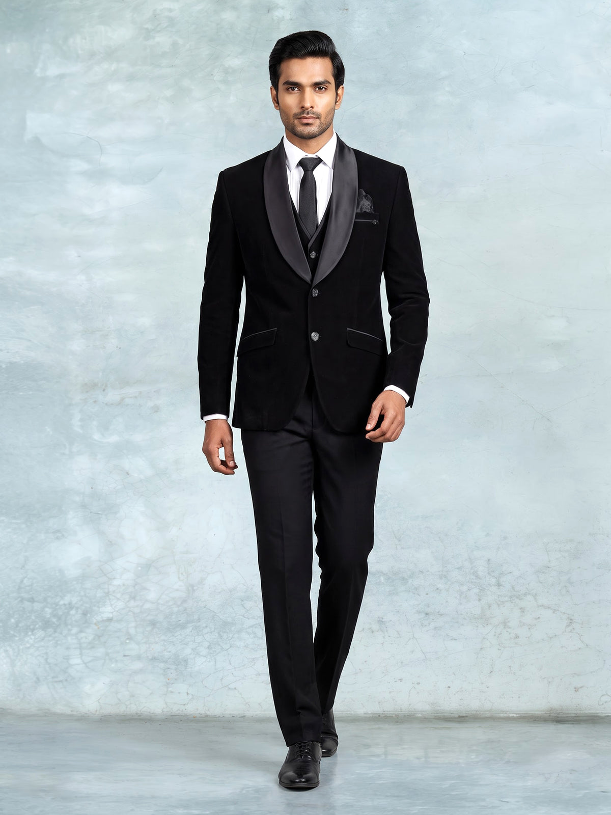 Black terry rayon designer shawl lapel coat suit for mens