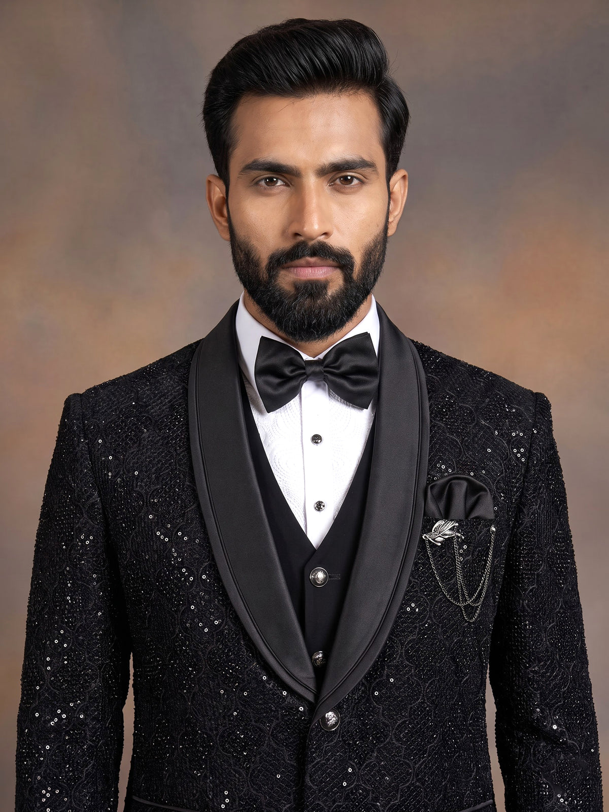 Black silk embroidered shawl lapel coat suit for mens weddings