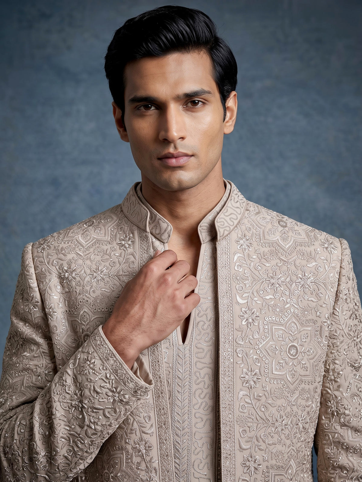 Beige Mughal mens indo western