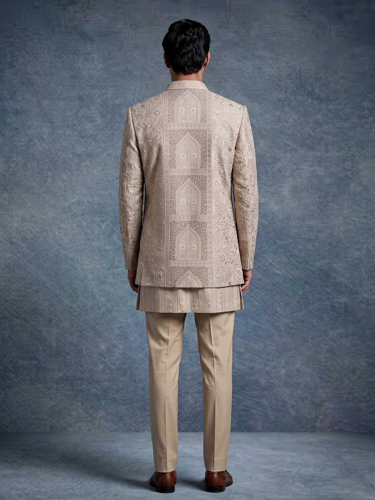 Beige Mughal mens indo western