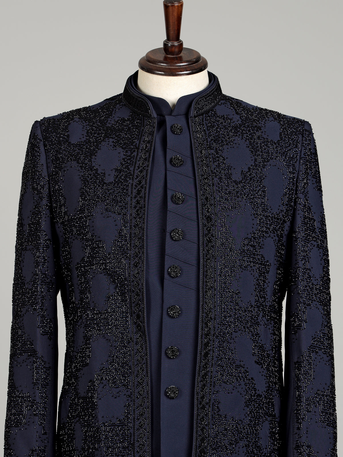 Navy terry rayon layered bandhgala indowestern set for mens weddings