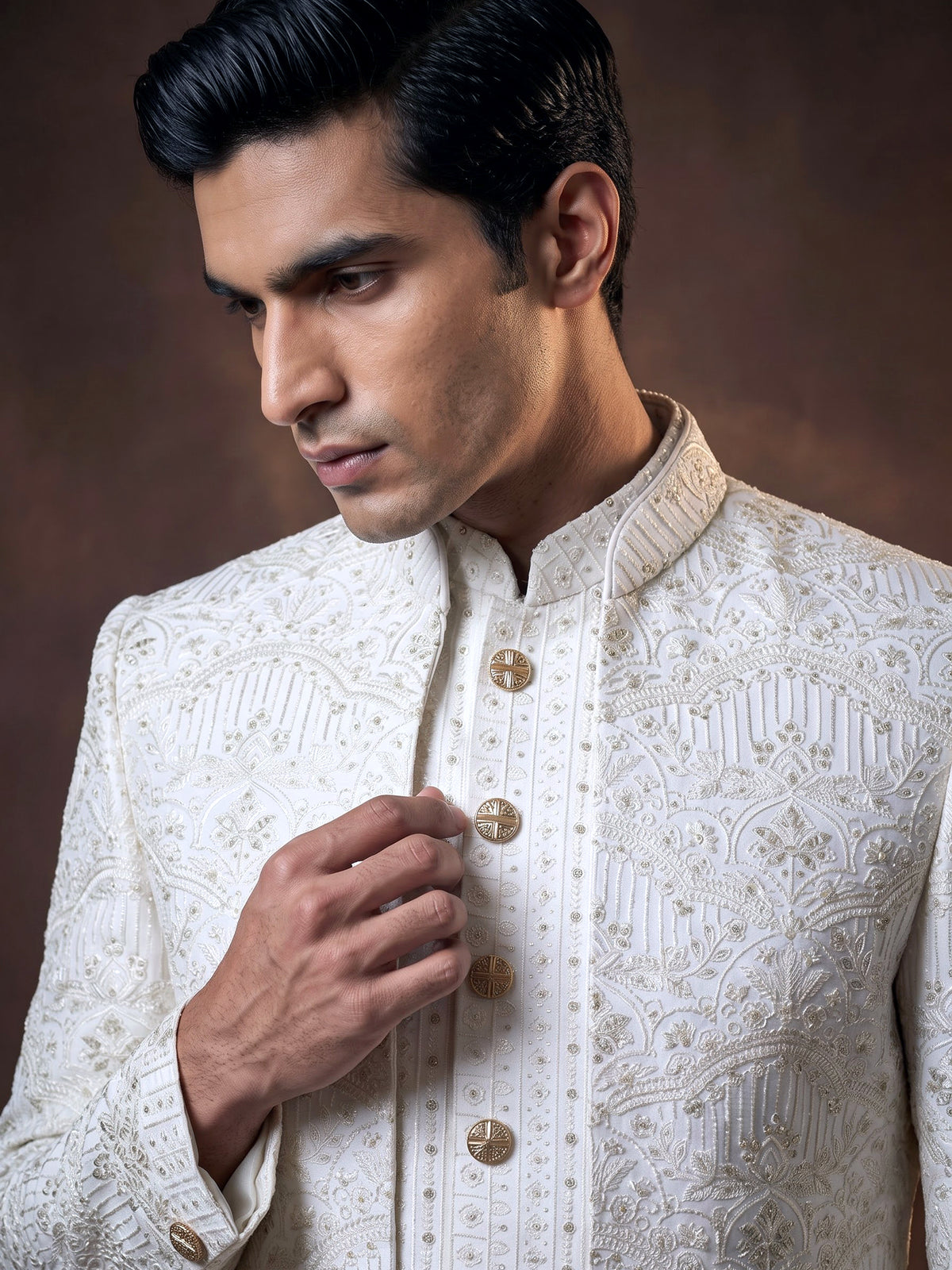 White architectural premium mens indo western