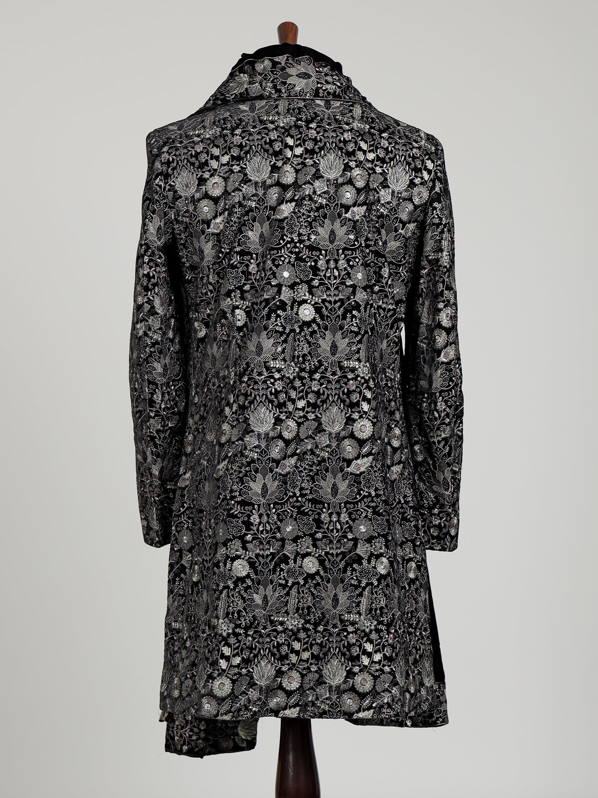 Black georgette sequined mandarin neck indowestern set for mens
