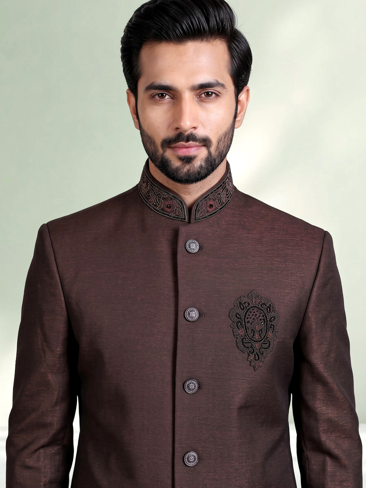 Brown aristocratic mens jodhpuri suit