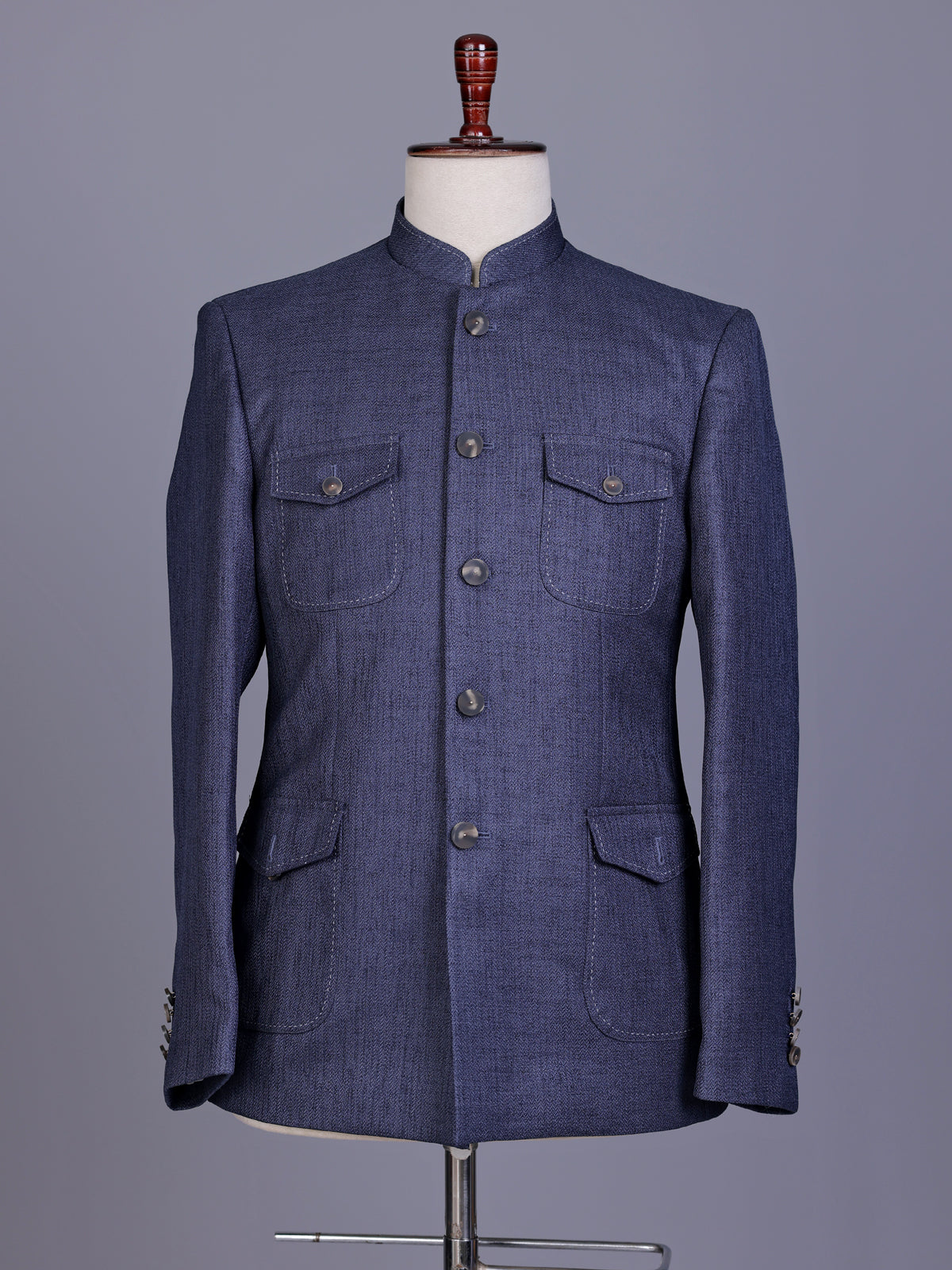 Denim blue tailored mens jodhpuri suit