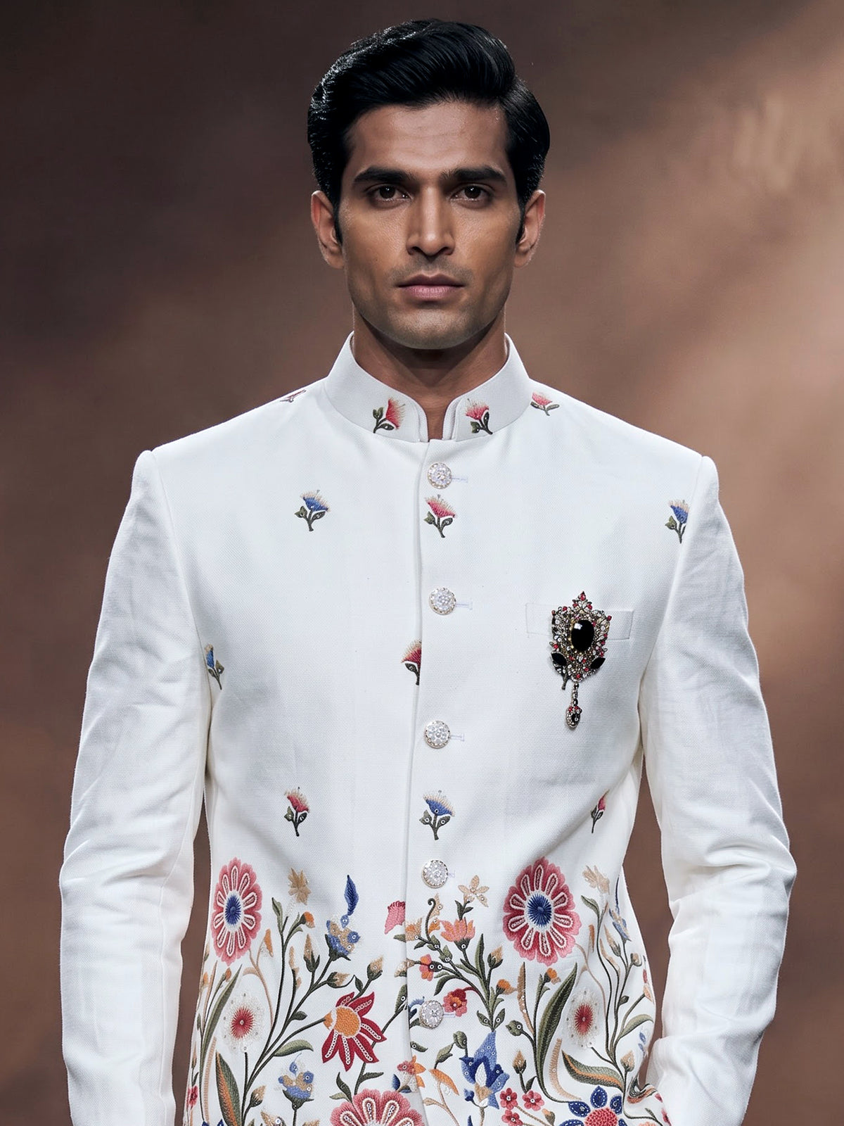 White botanical mens waistcoat set