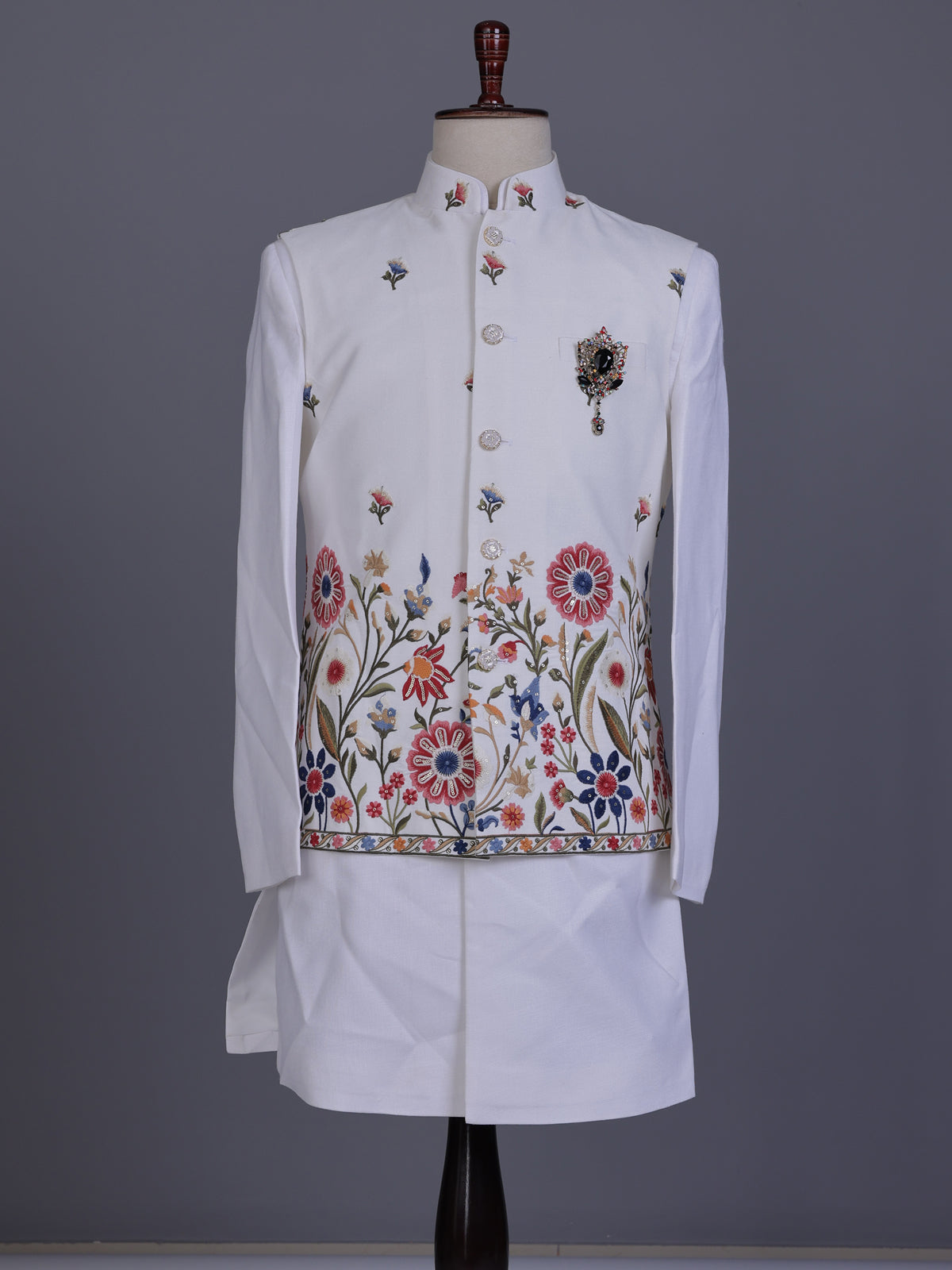 White botanical mens waistcoat set