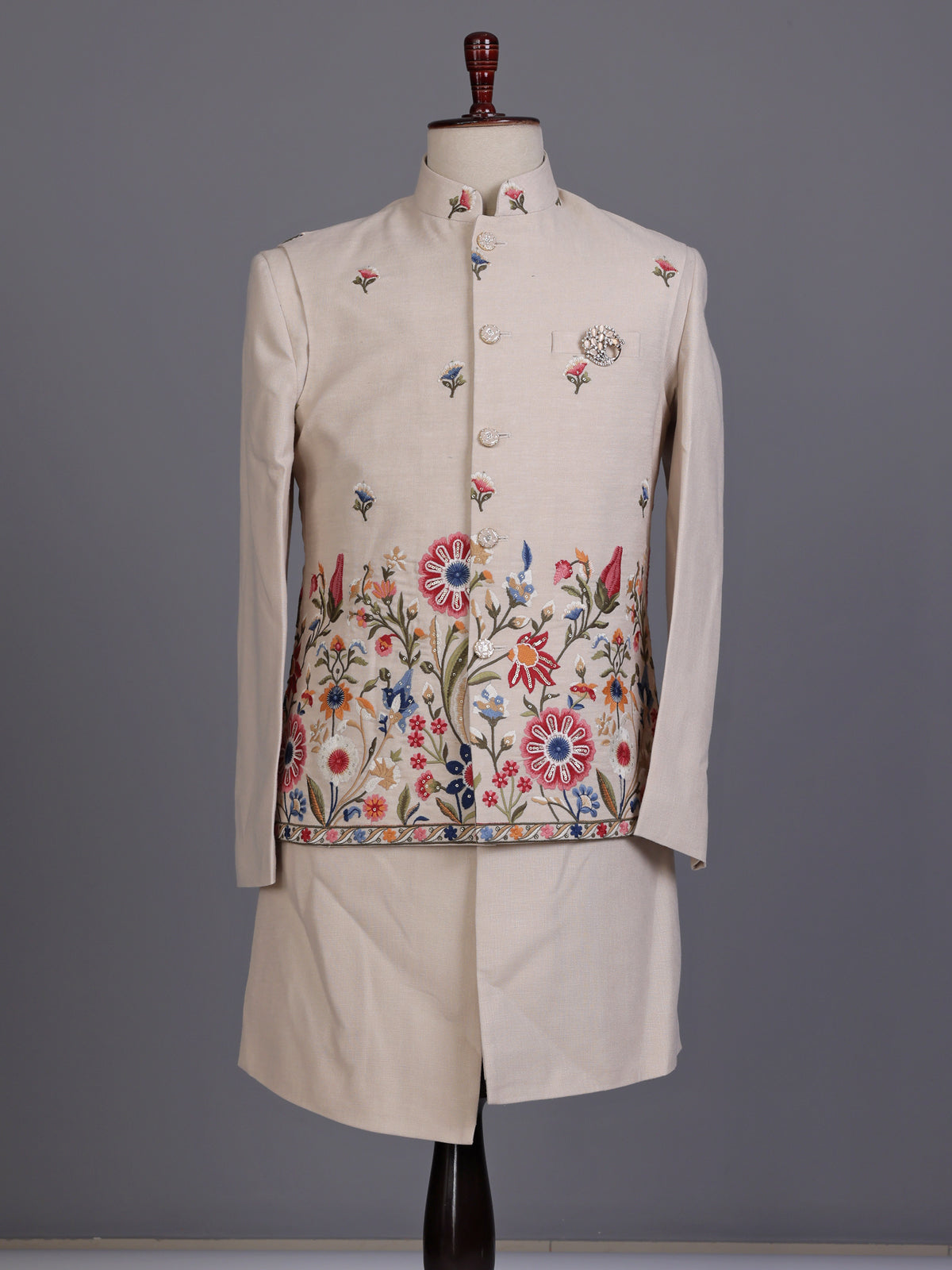 Cream botanical mens waistcoat set