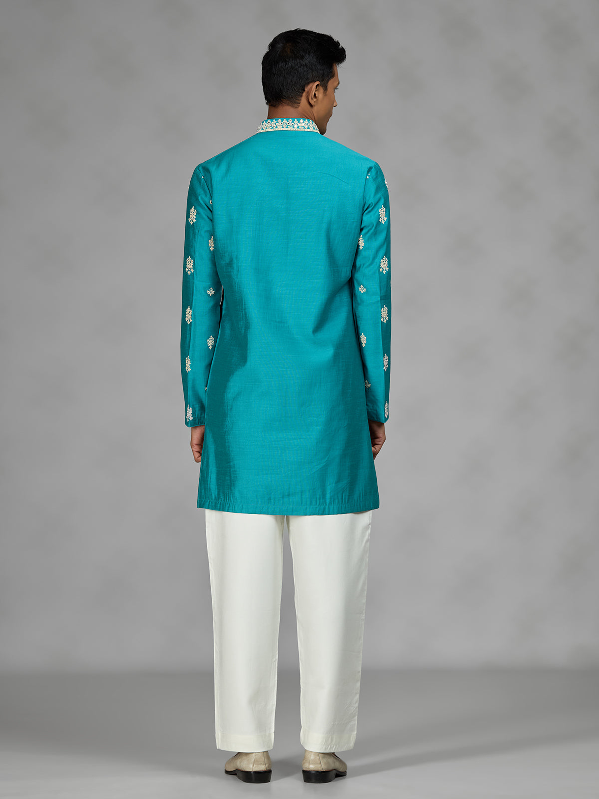 Firozi blue zardosi mens kurta suit