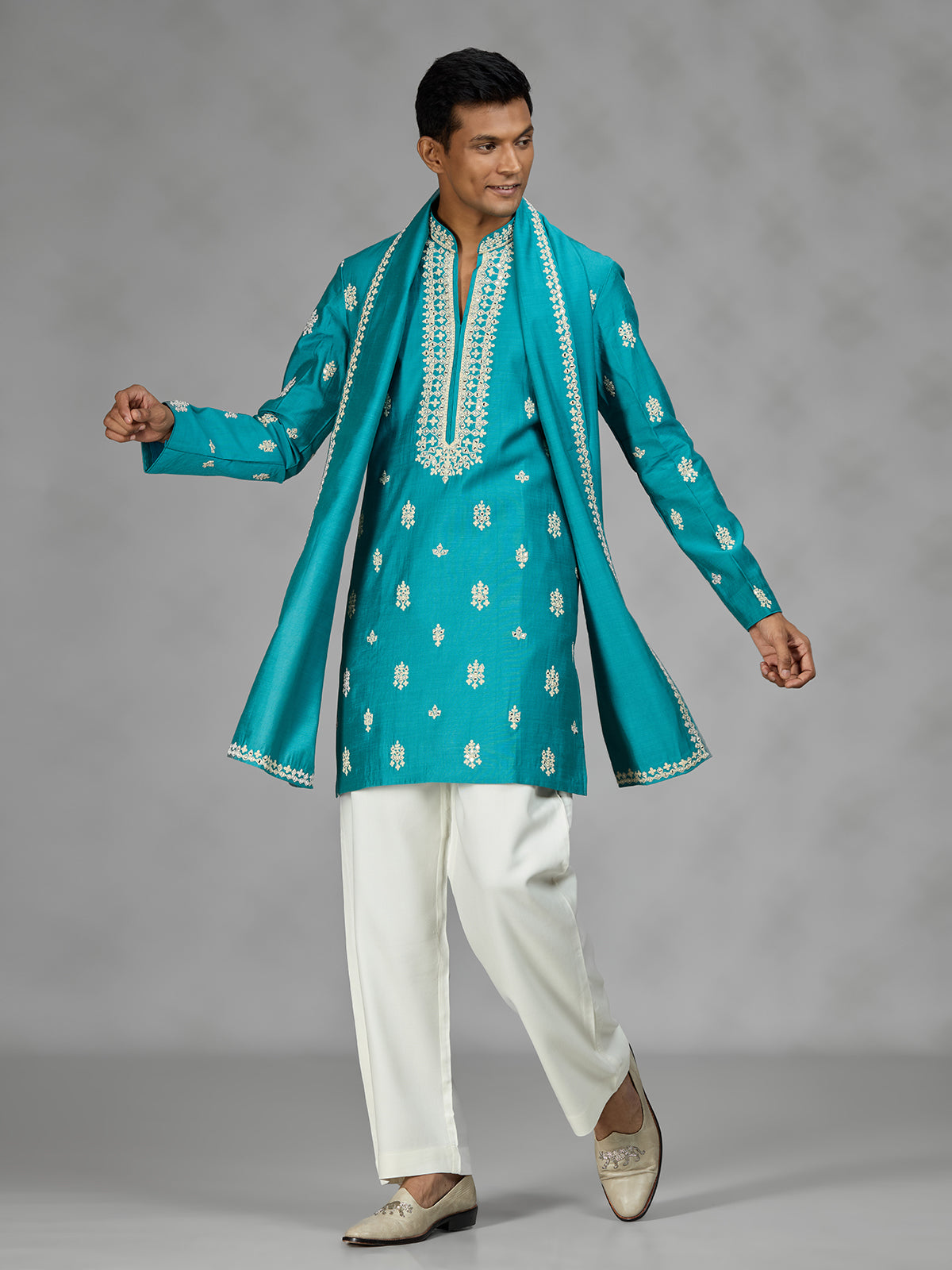 Firozi blue zardosi mens kurta suit