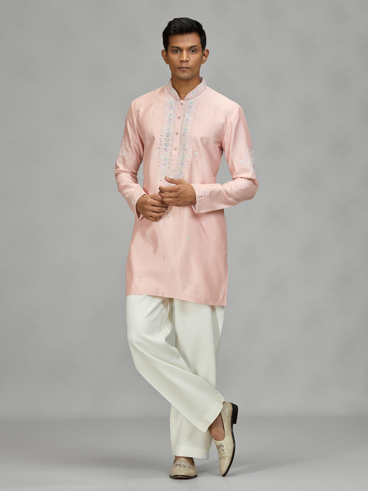 Pink floral mens kurta pajama