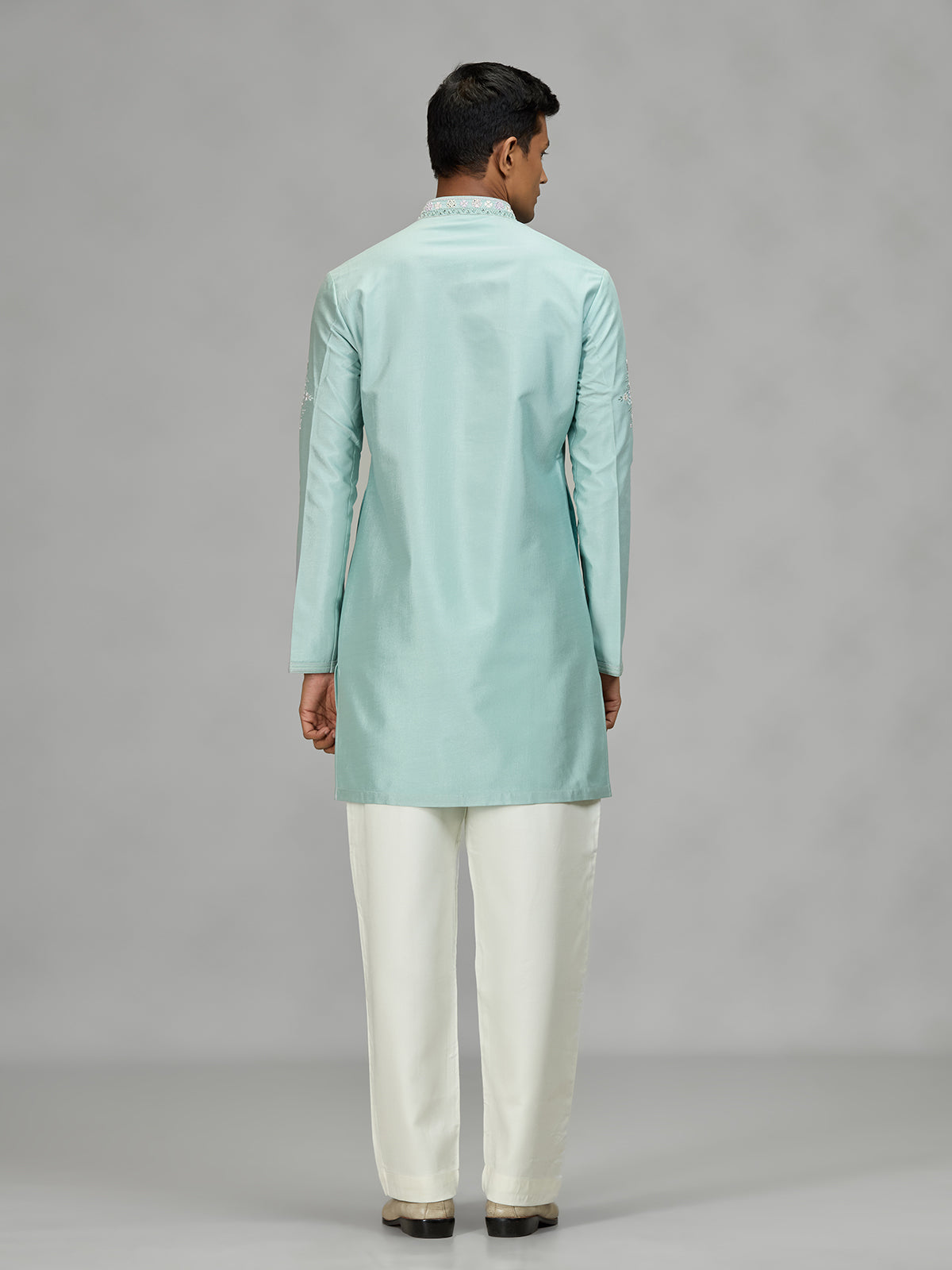 Firozi blue floral mens kurta pajama