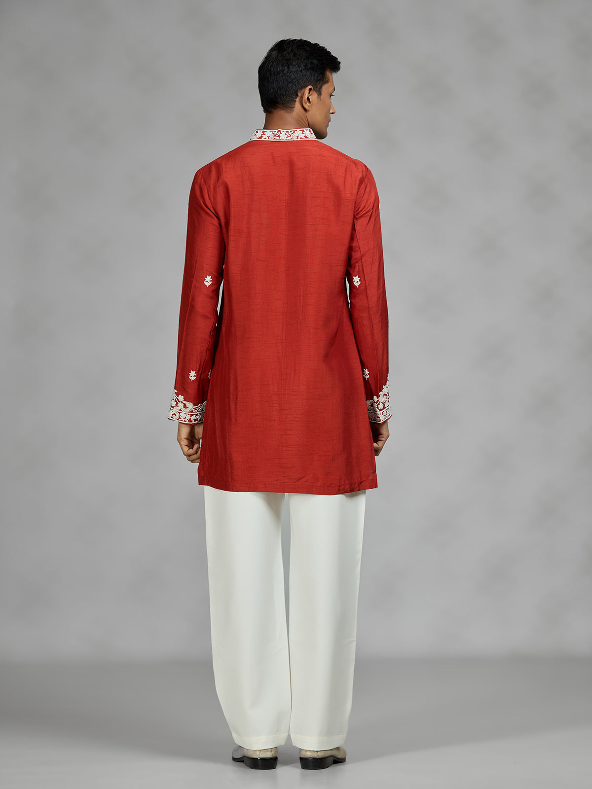 Rust orange floral mens kurta pajama