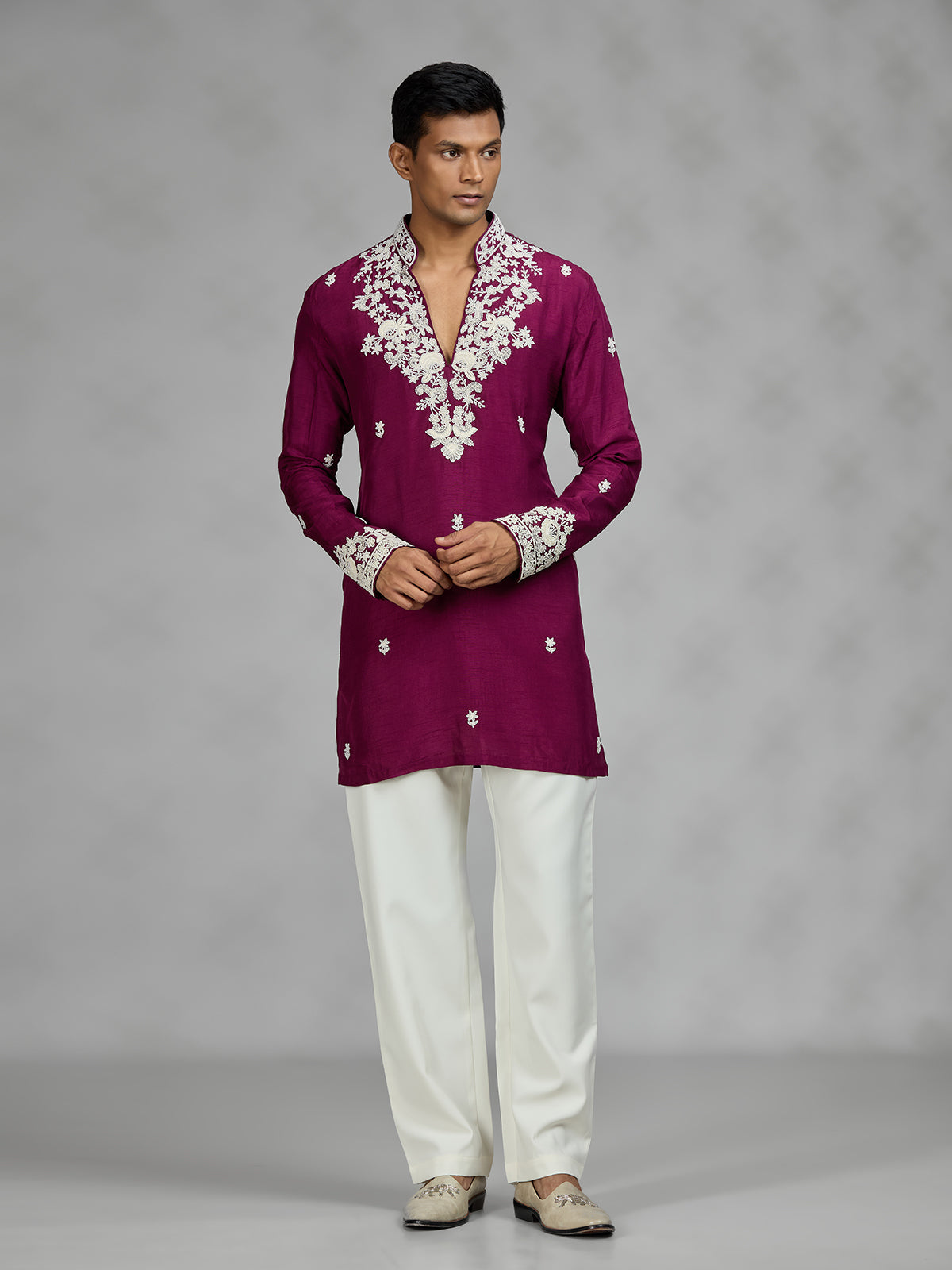 Wine floral mens kurta pajama