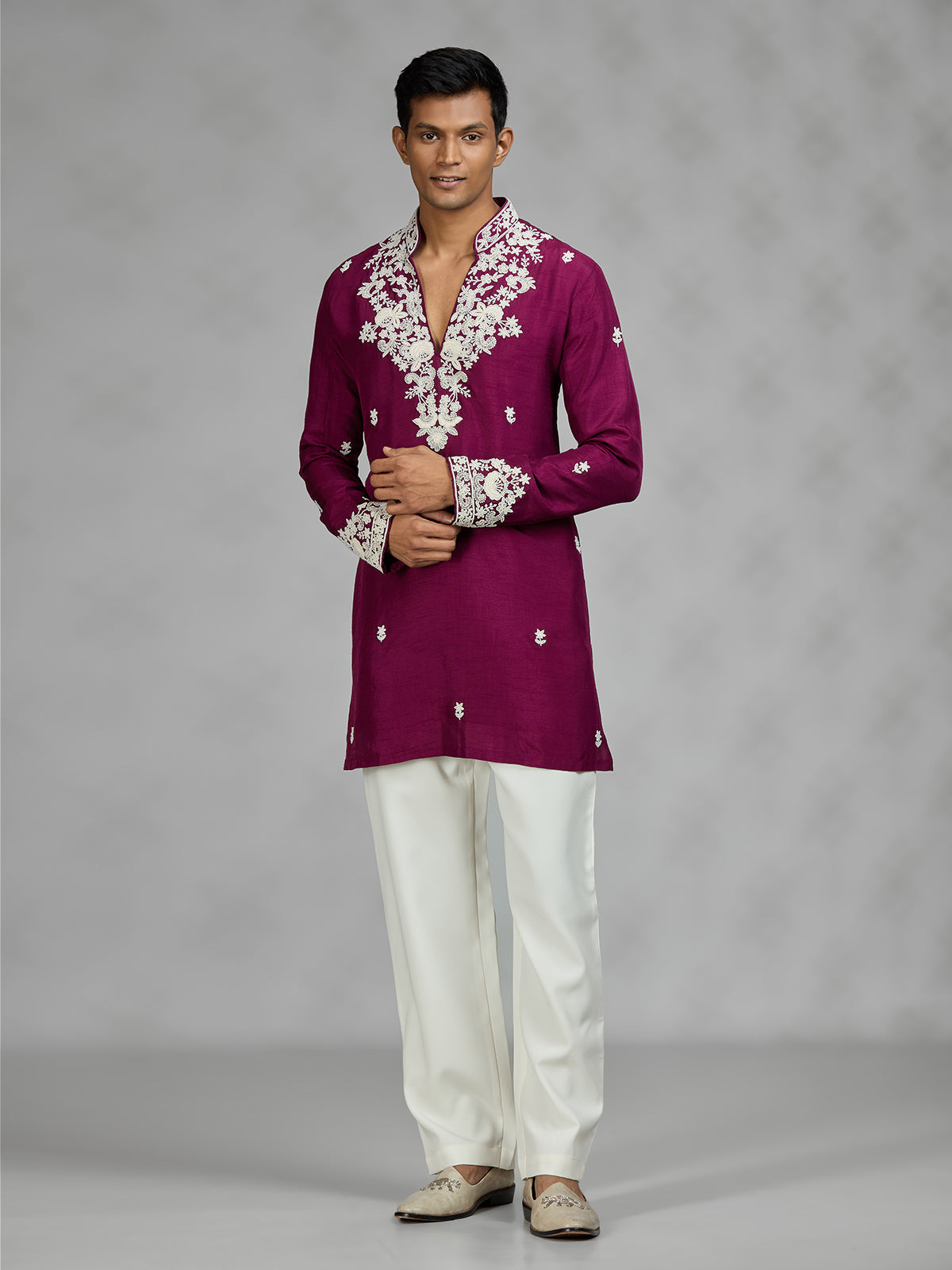 Wine floral mens kurta pajama
