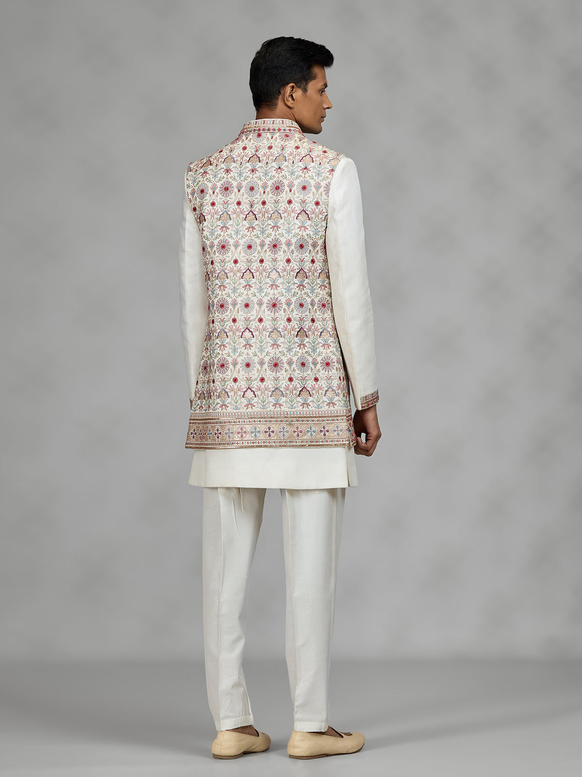 Cream floral jacket mens indo western
