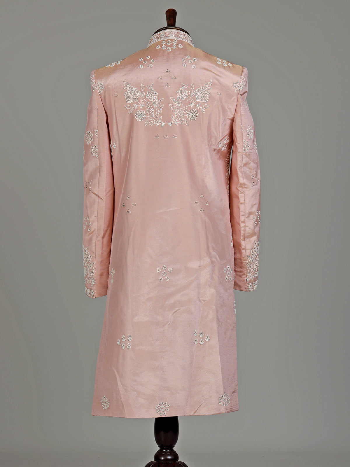 Pastel blush peach embellished silk sherwani for mens weddings
