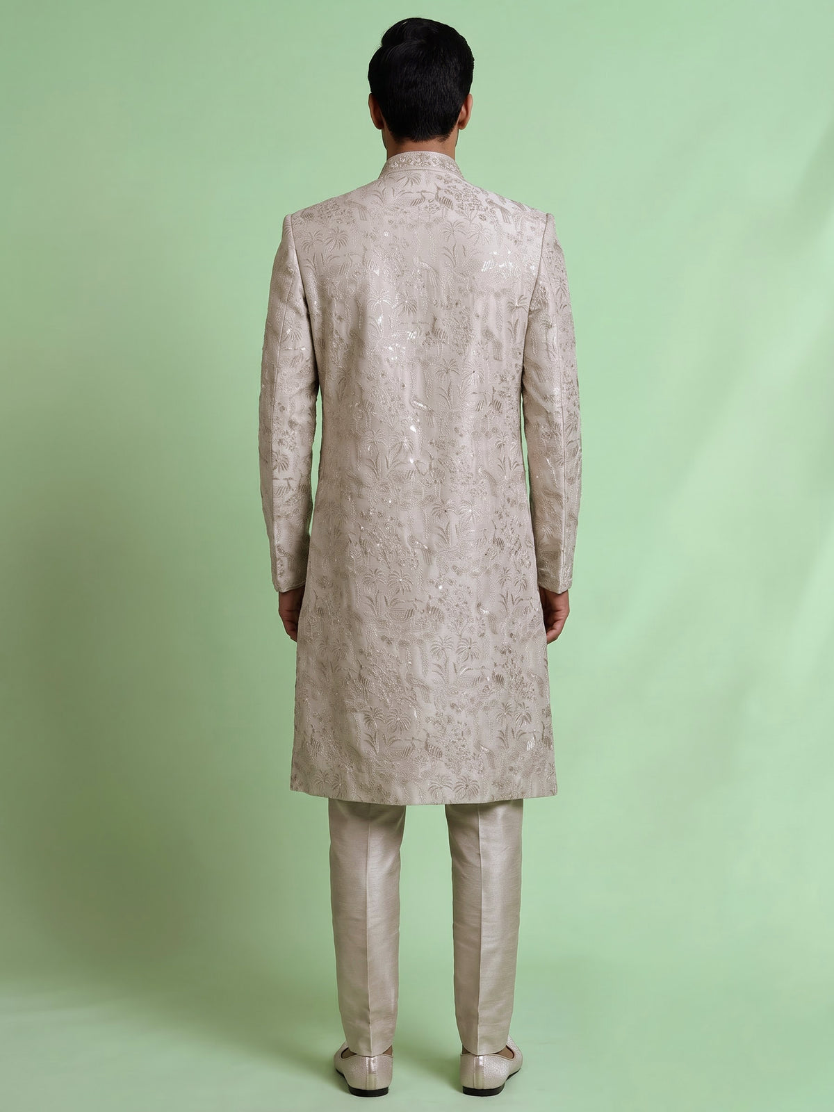 Dusty white luxe mens sherwani with dupatta