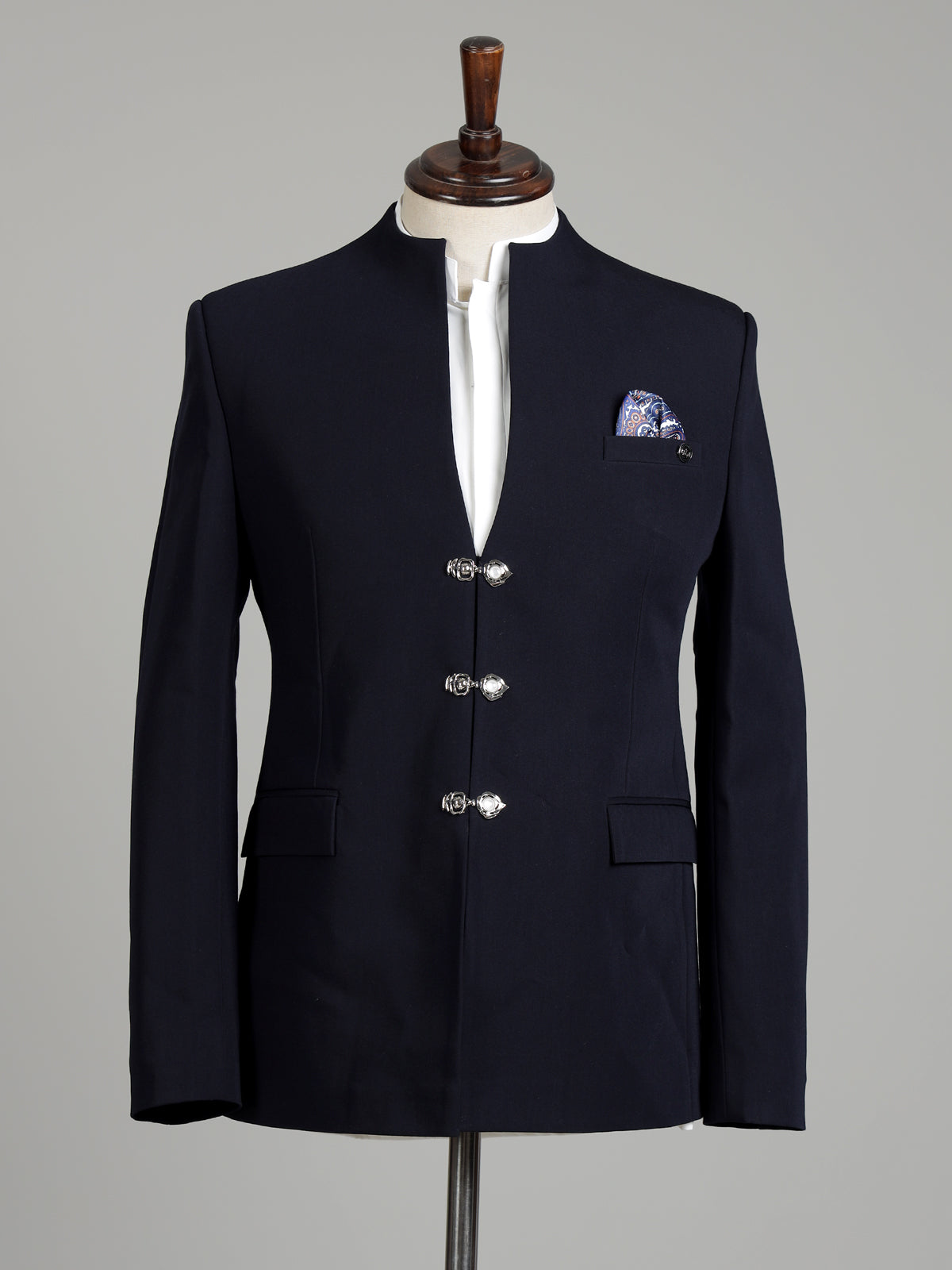 Midnight mens blue terry rayon clasp detail jodhpuri suit
