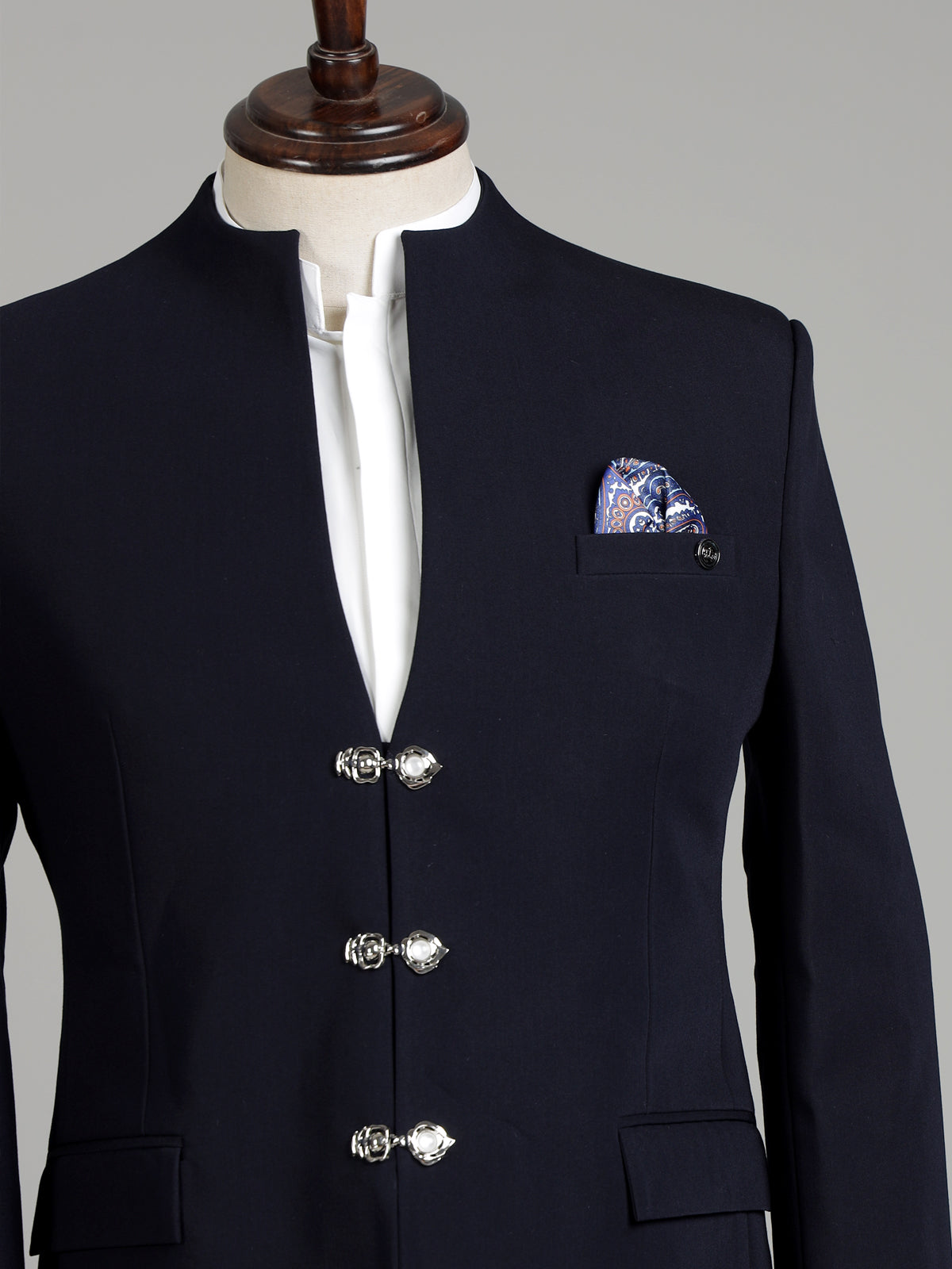 Midnight mens blue terry rayon clasp detail jodhpuri suit