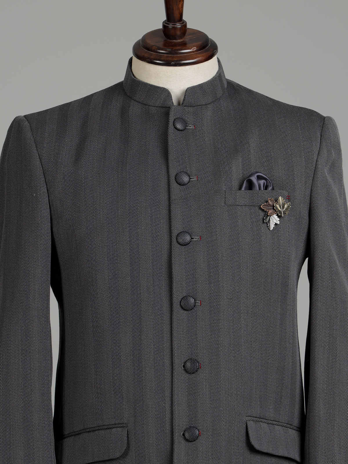 Charcoal mens grey refined textured poly-viscose jodhpuri suit for weddings