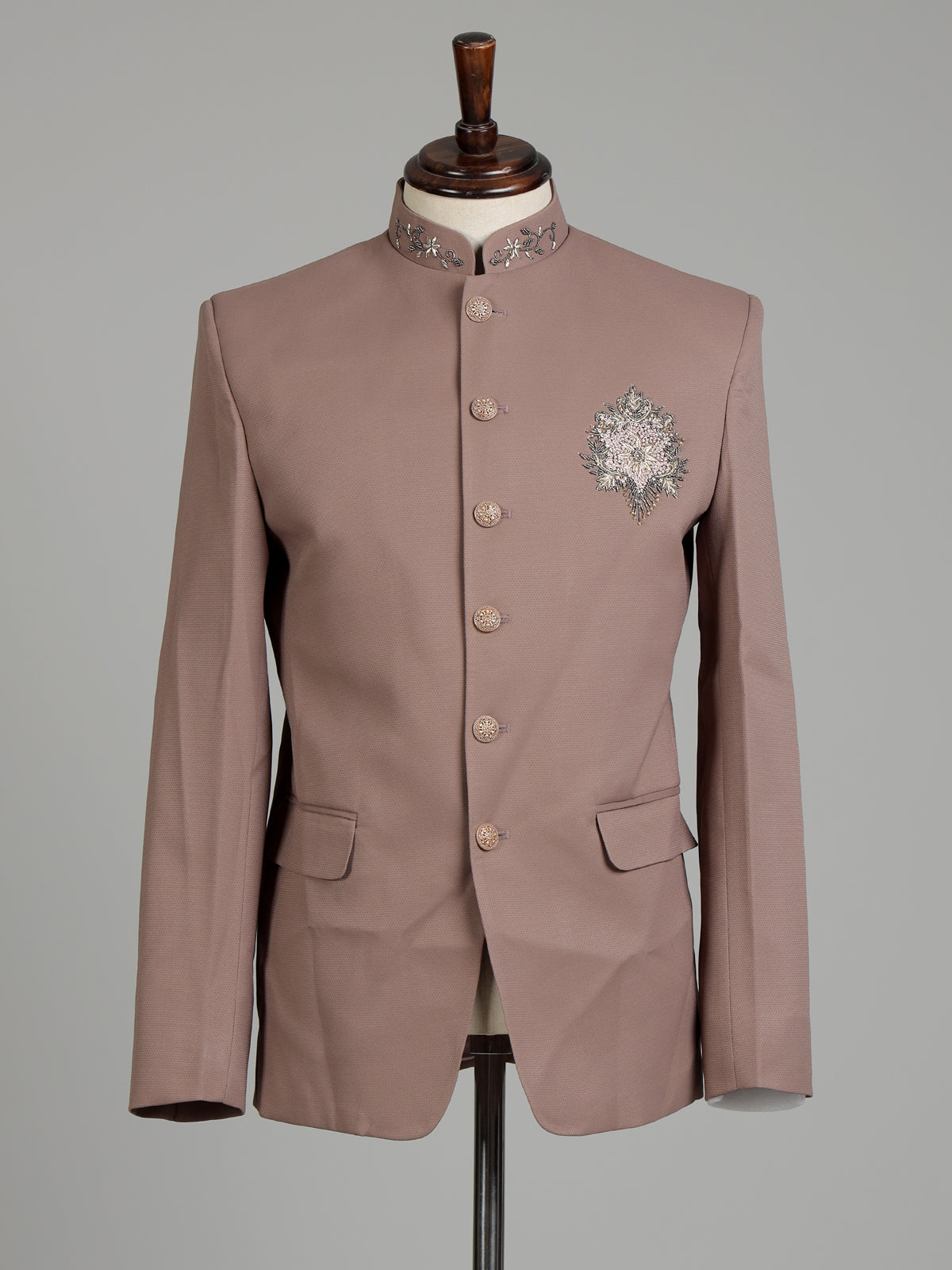 Dusty mens mauve pink zardosi medallion jodhpuri suit for weddings