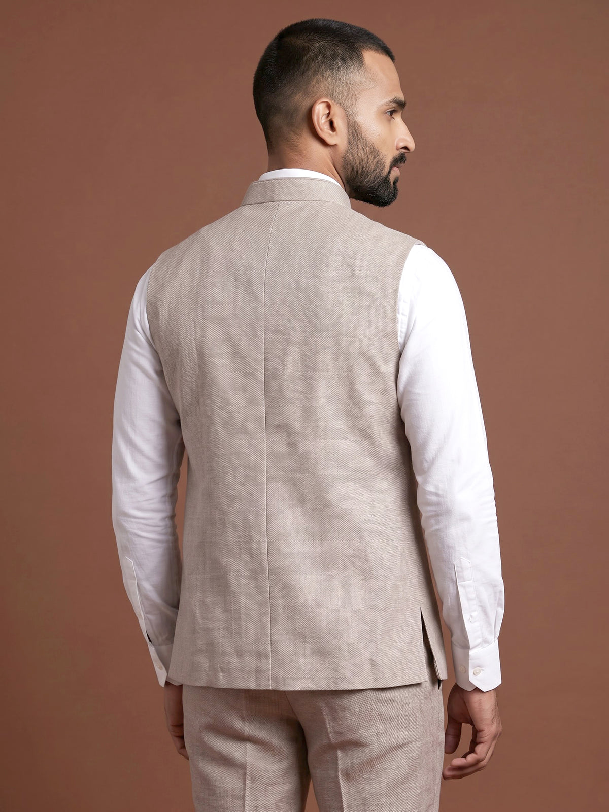 Dusty onion pink zardosi waistcoat with metallic artwork for mens