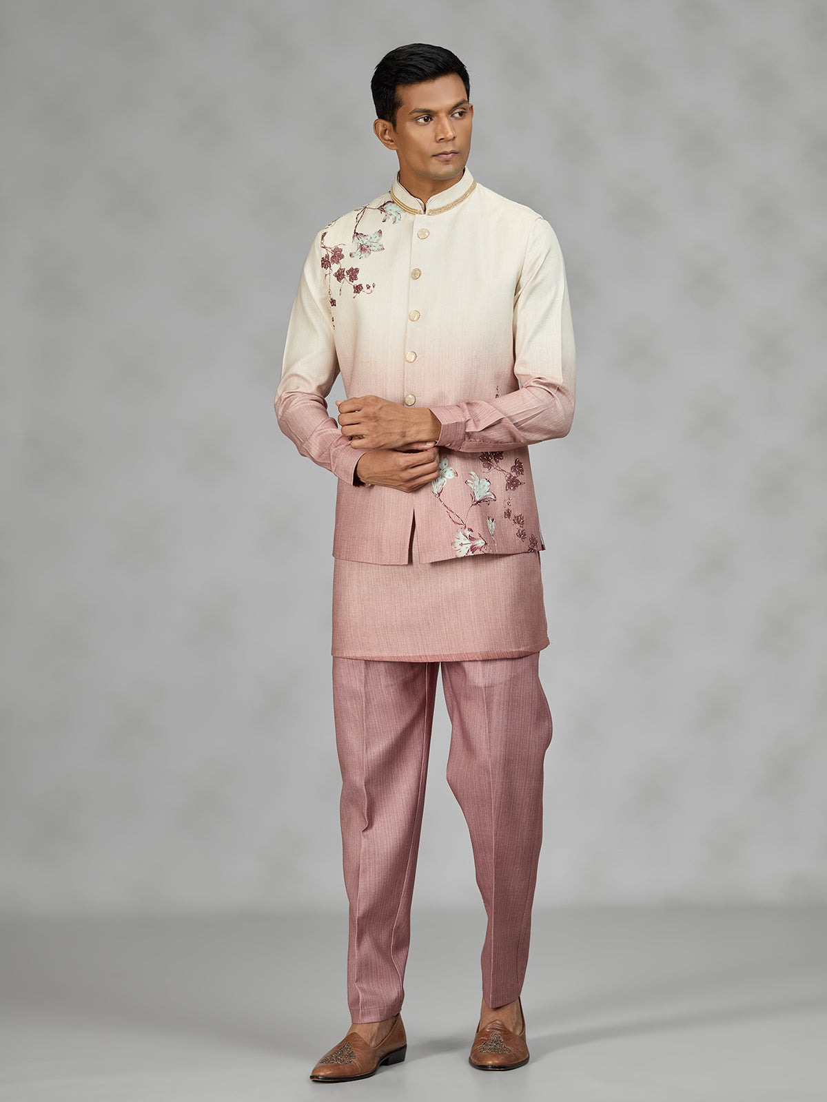 Dusty blush floral mens waistcoat set