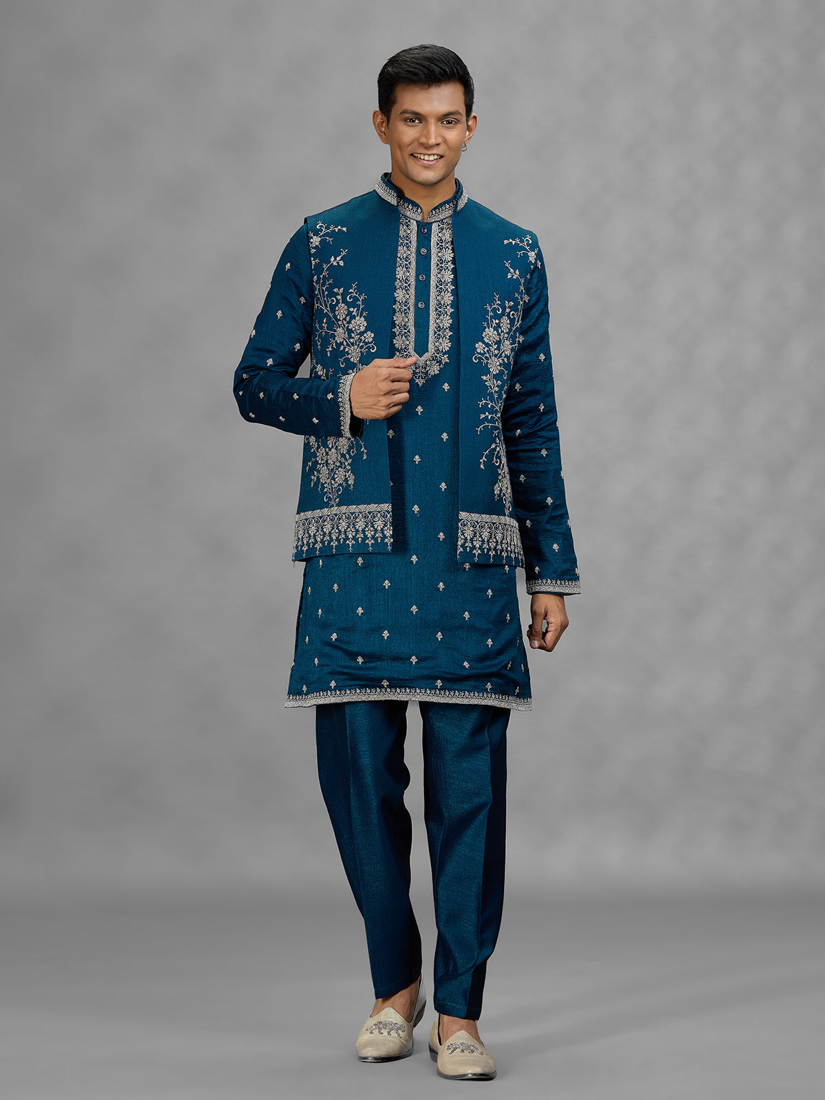 Teal blue heritage mens waistcoat set