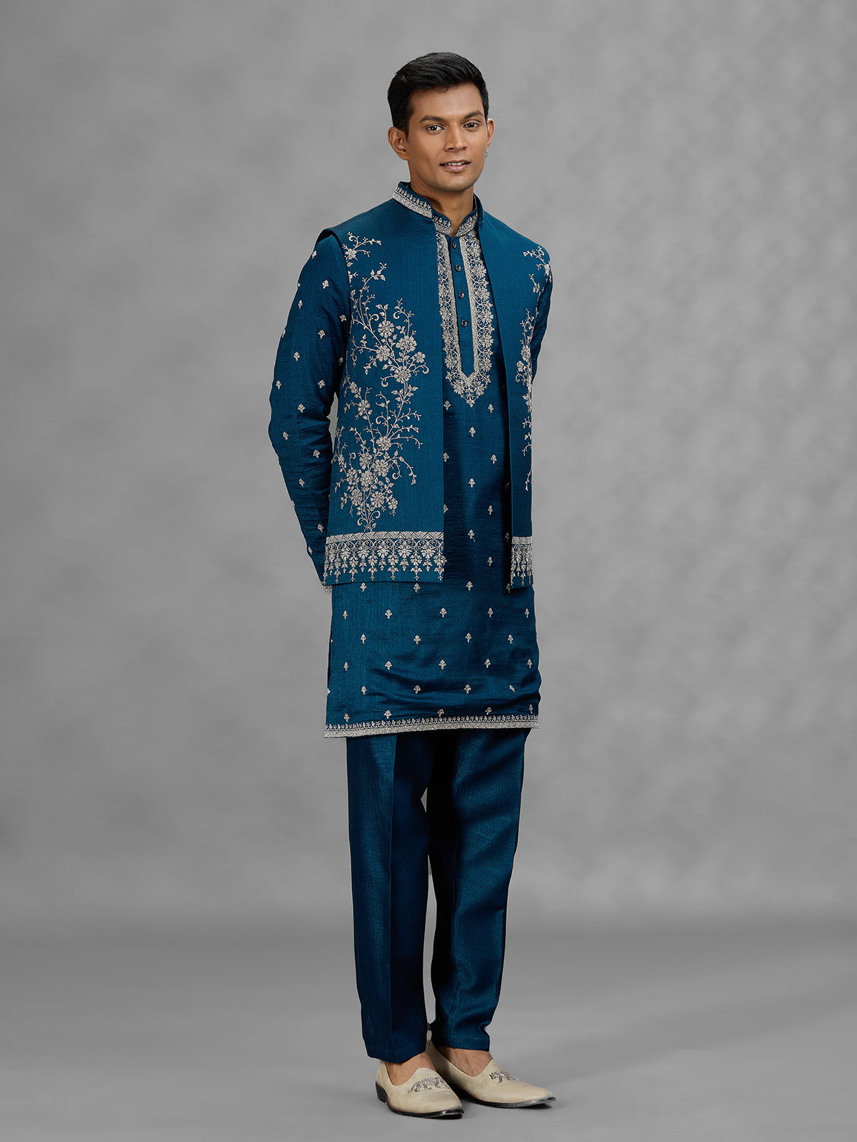 Teal blue heritage mens waistcoat set