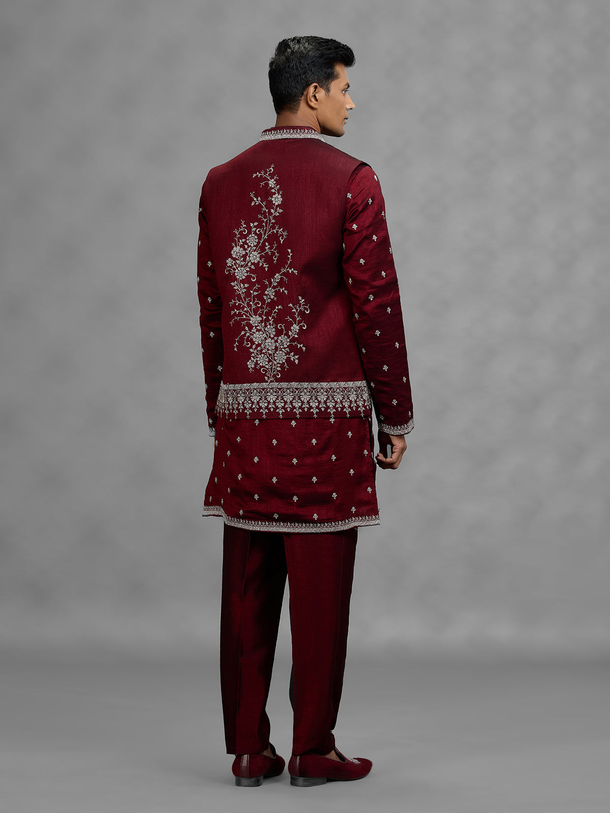 Maroon floral mens waistcoat set