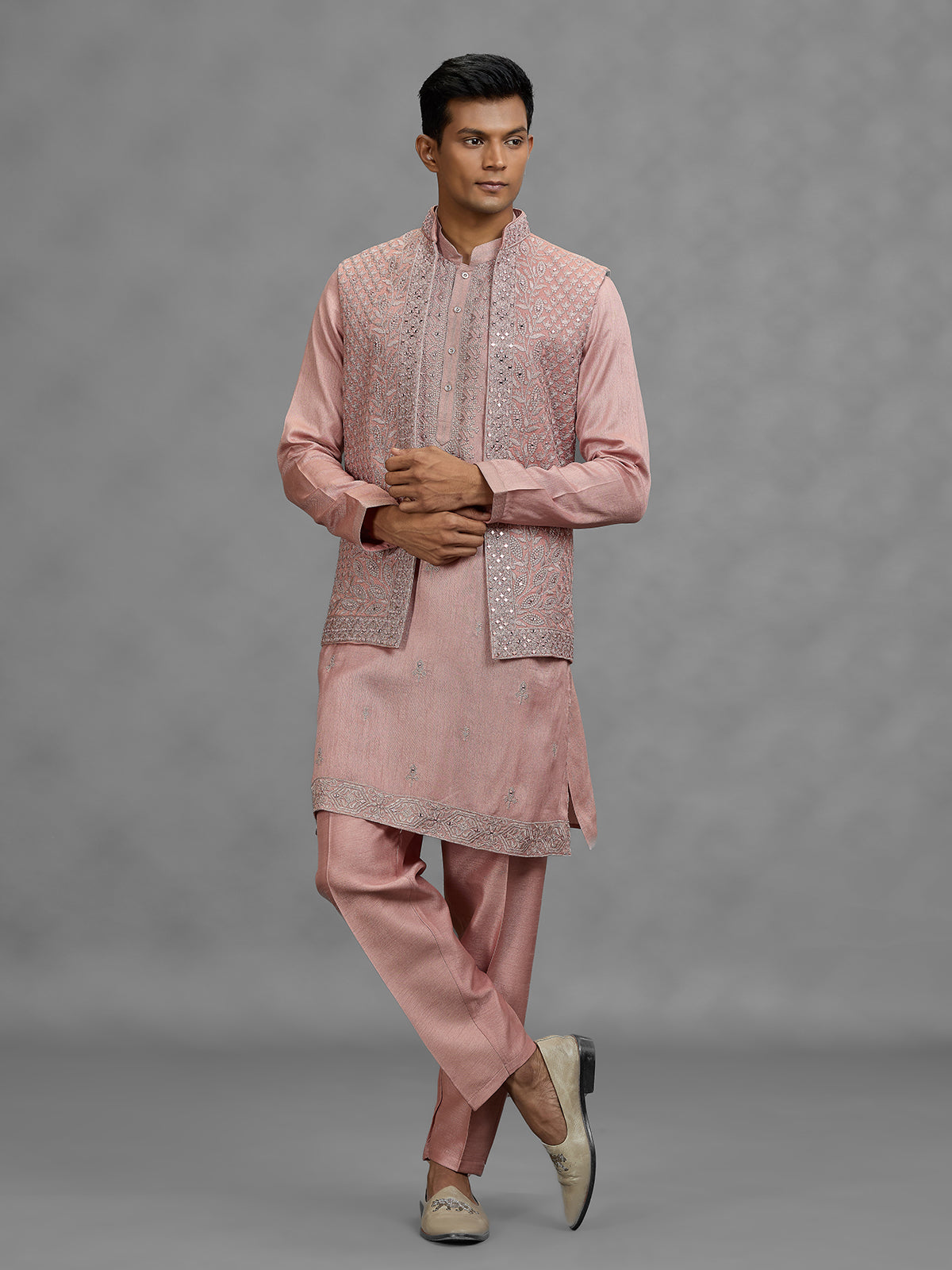 Rose pink paisley mens waistcoat set
