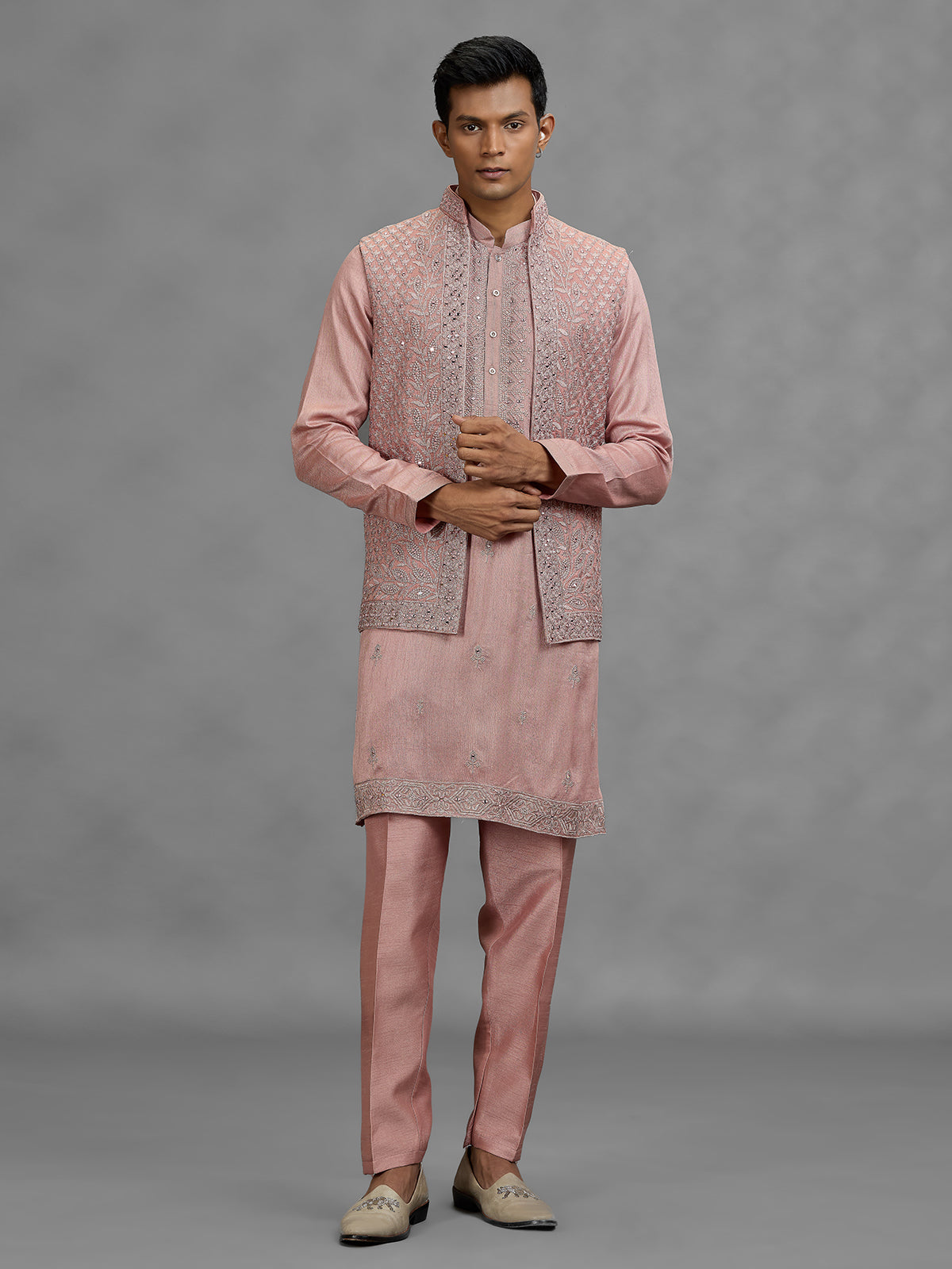 Rose pink paisley mens waistcoat set