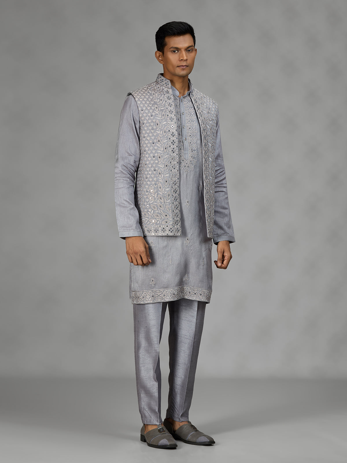 Grey paisley mens waistcoat set