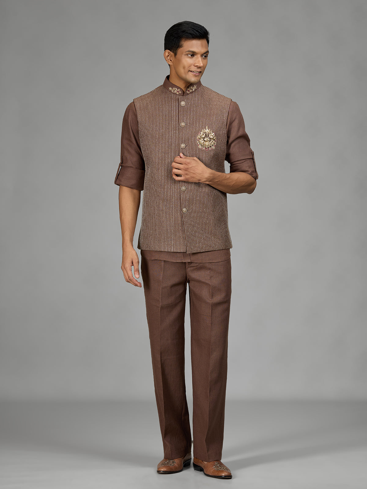 Brown regal crest mens waistcoat set