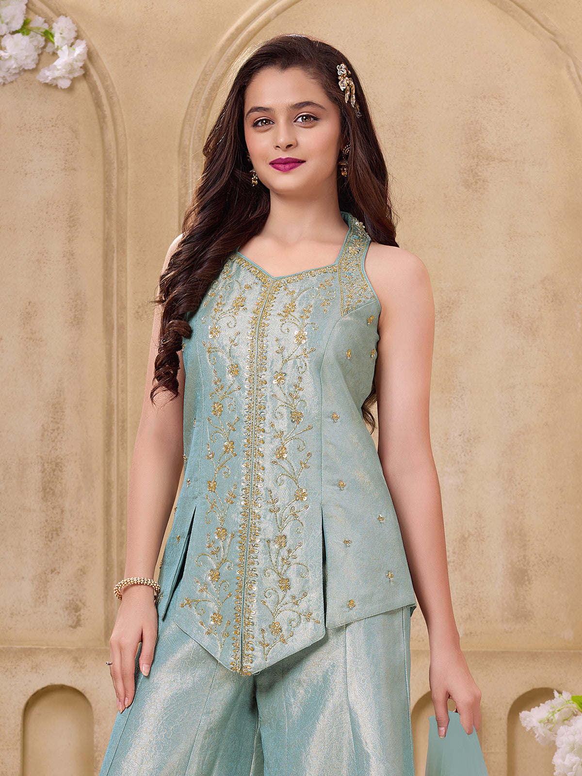 Sky blue girls palazzo suit