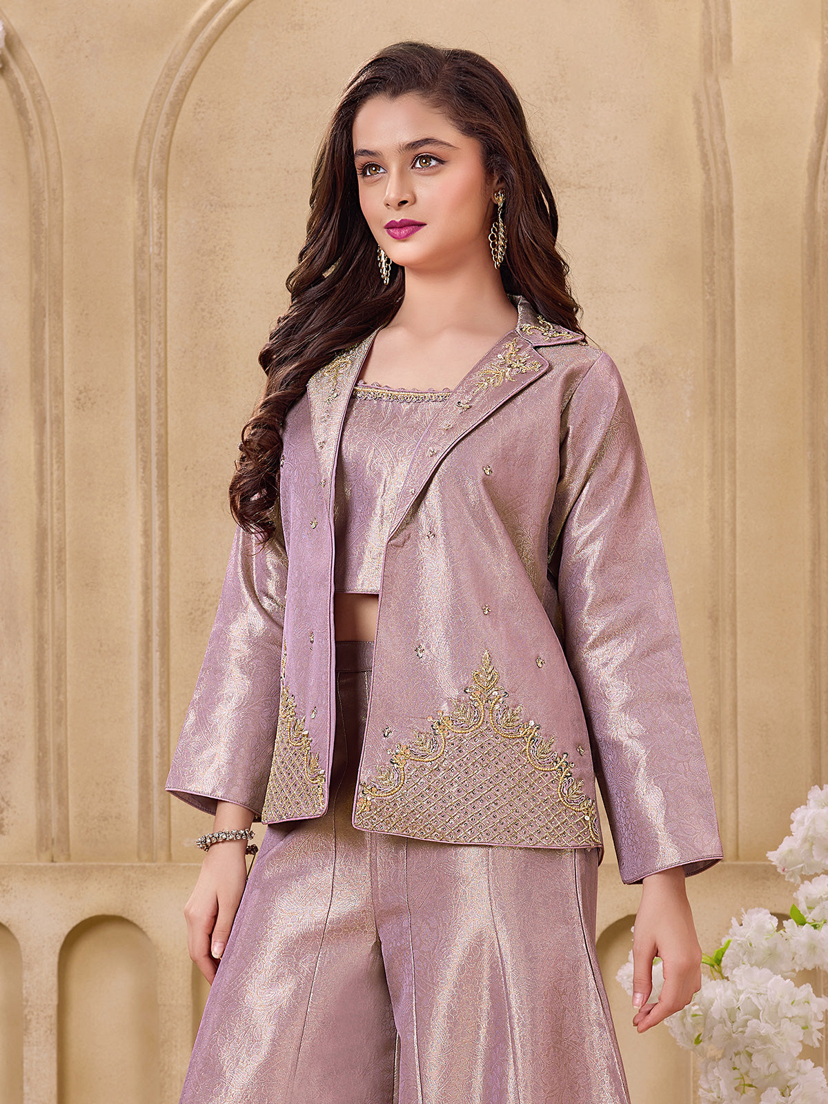 Lavender jacket girls palazzo suit