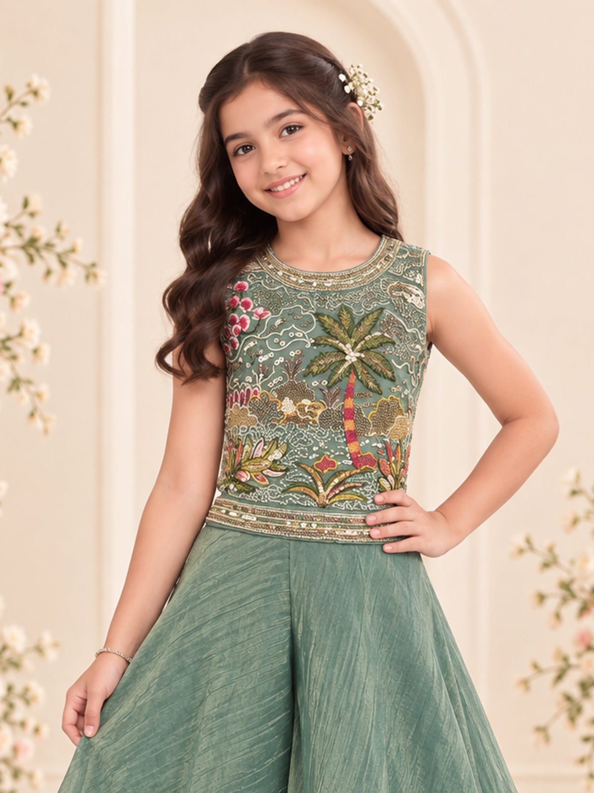 Mint green girls palazzo suit
