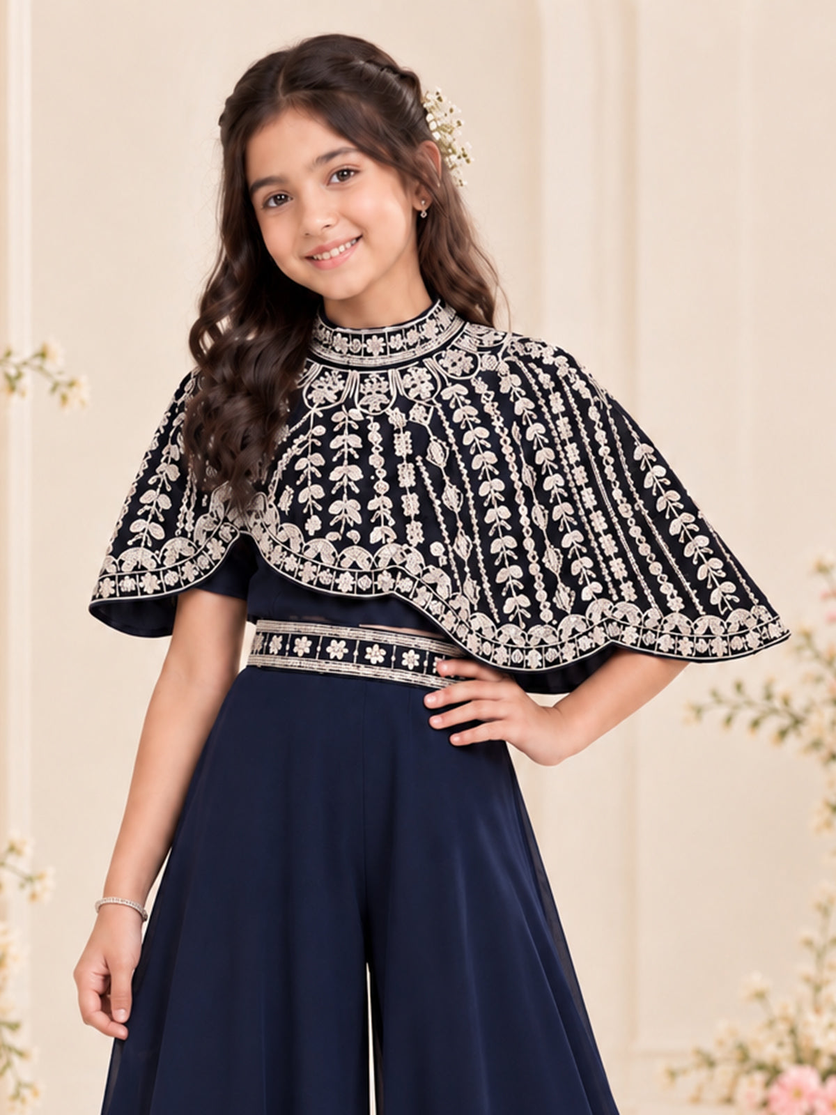 Blue designer girls palazzo suit