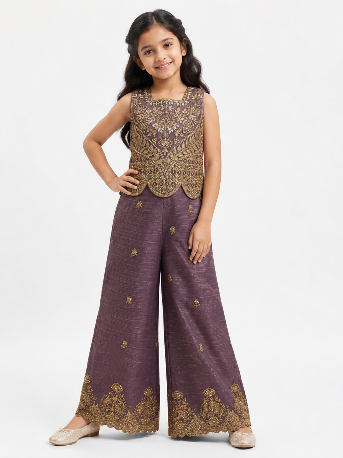 Pastel dusty purple girls palazzo suit