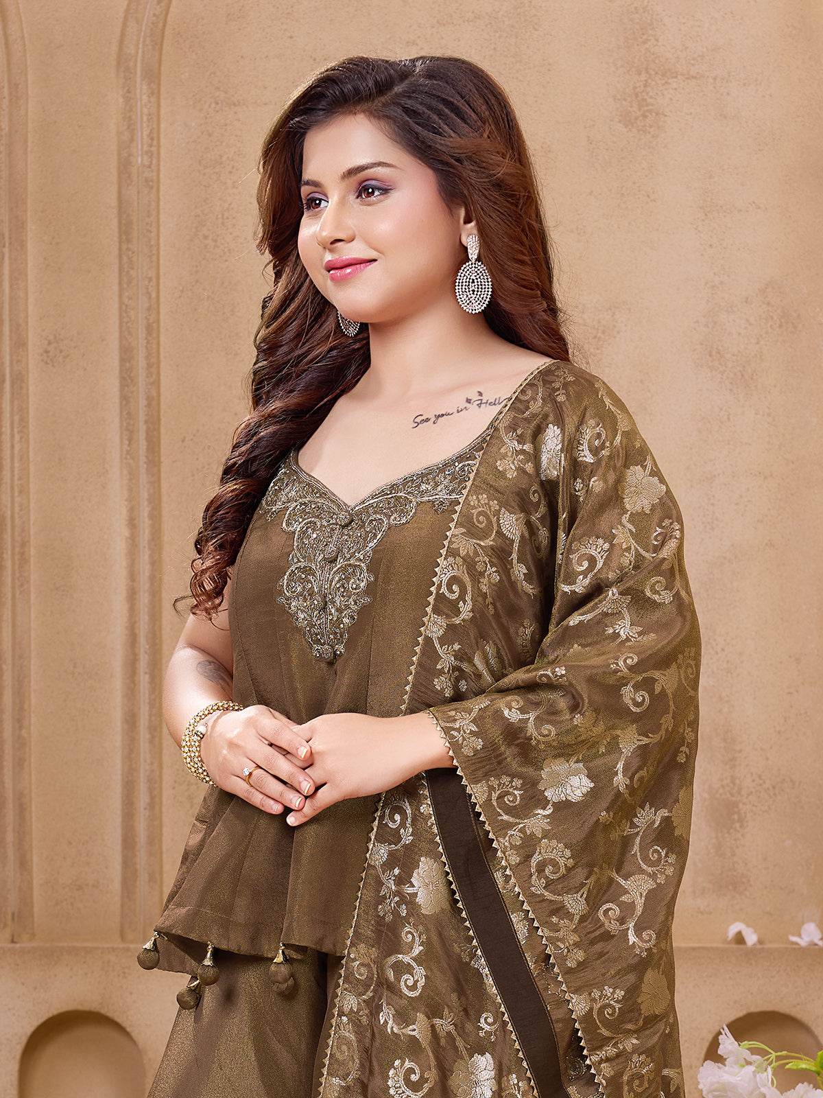 Dark olive girls palazzo suit