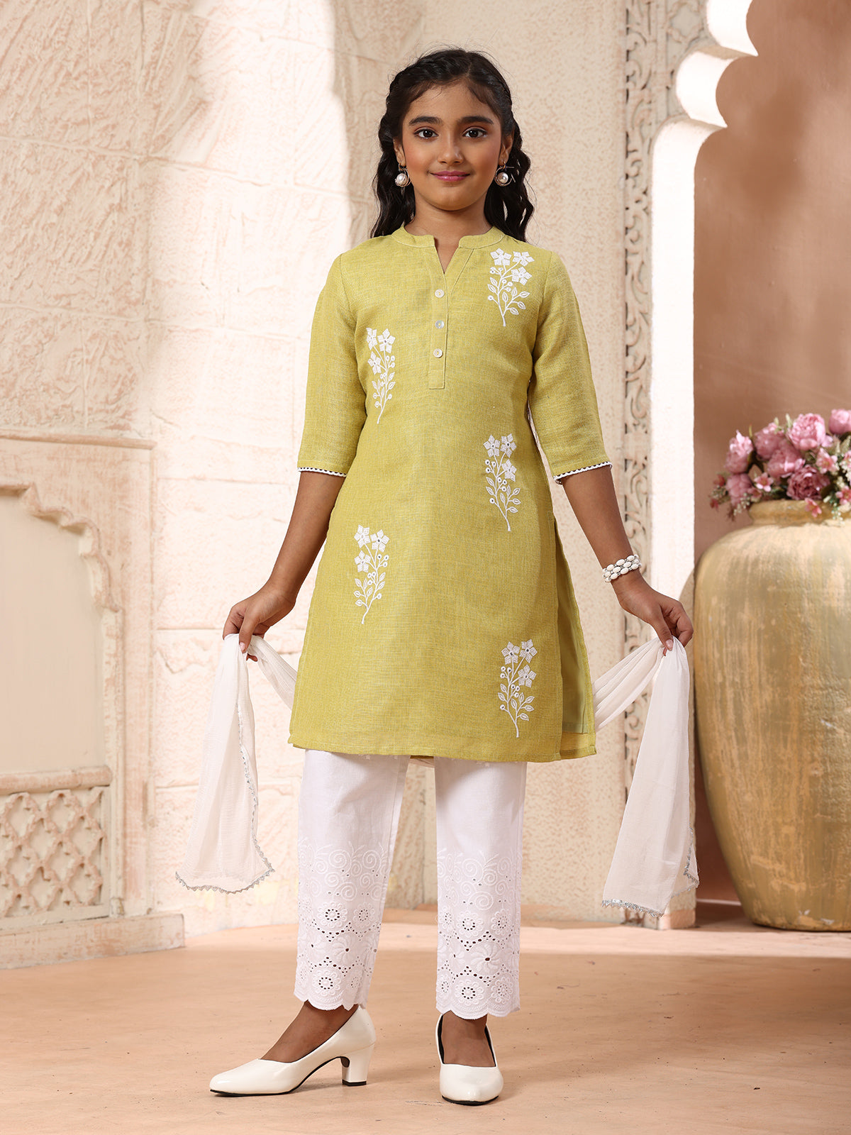 Olive green girls pant suit